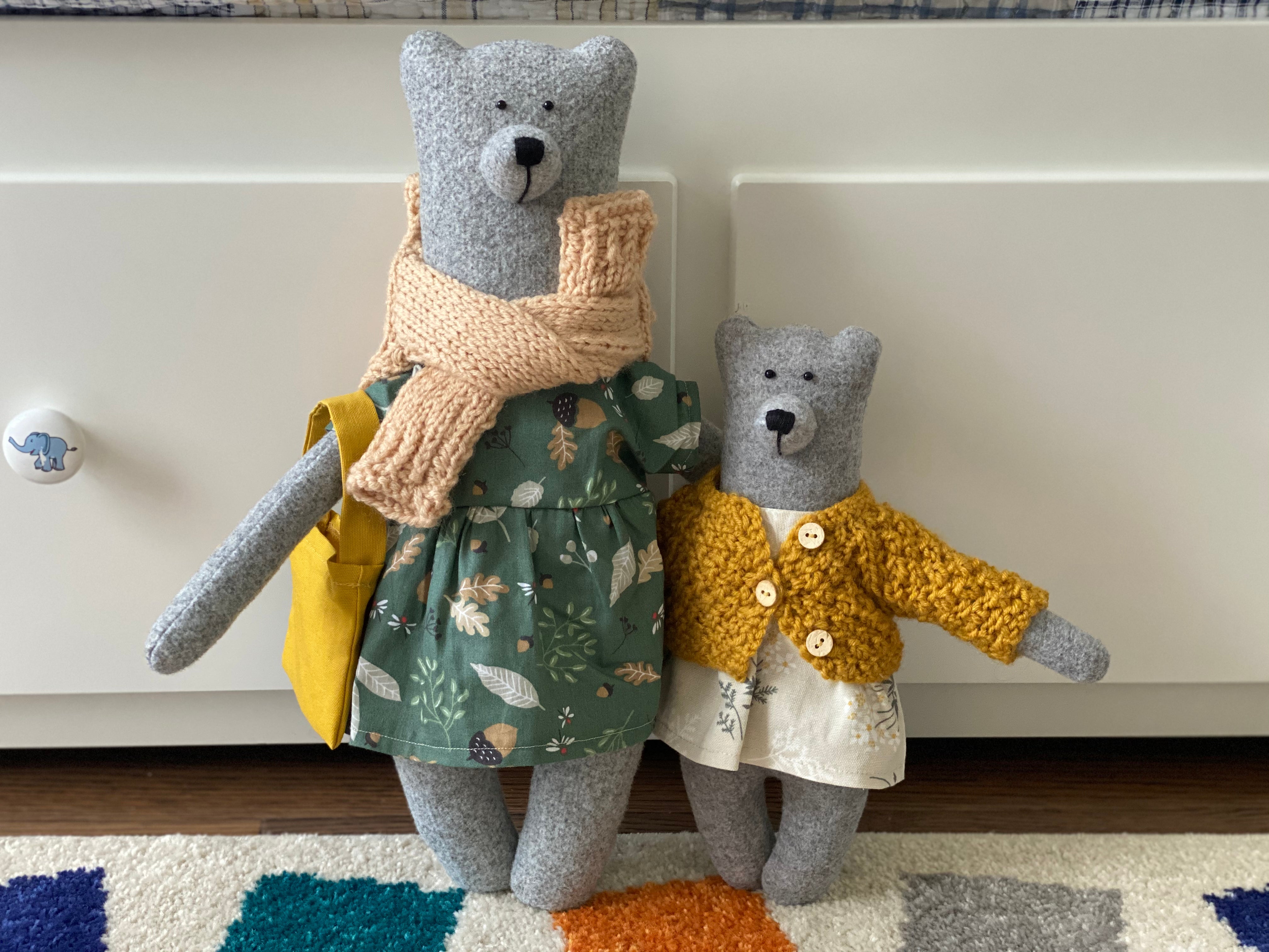 Handmade Stuffed Cloth Mom/dad Bear - Dressed