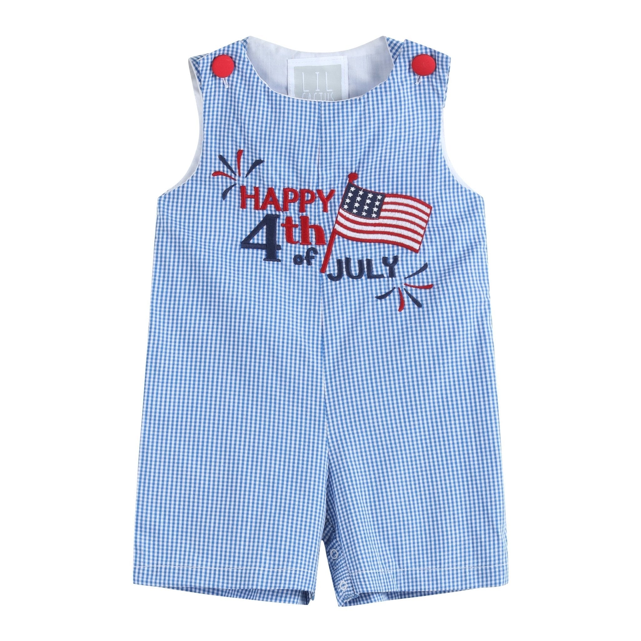Happy 4th Of July Blue Gingham Shortalls
