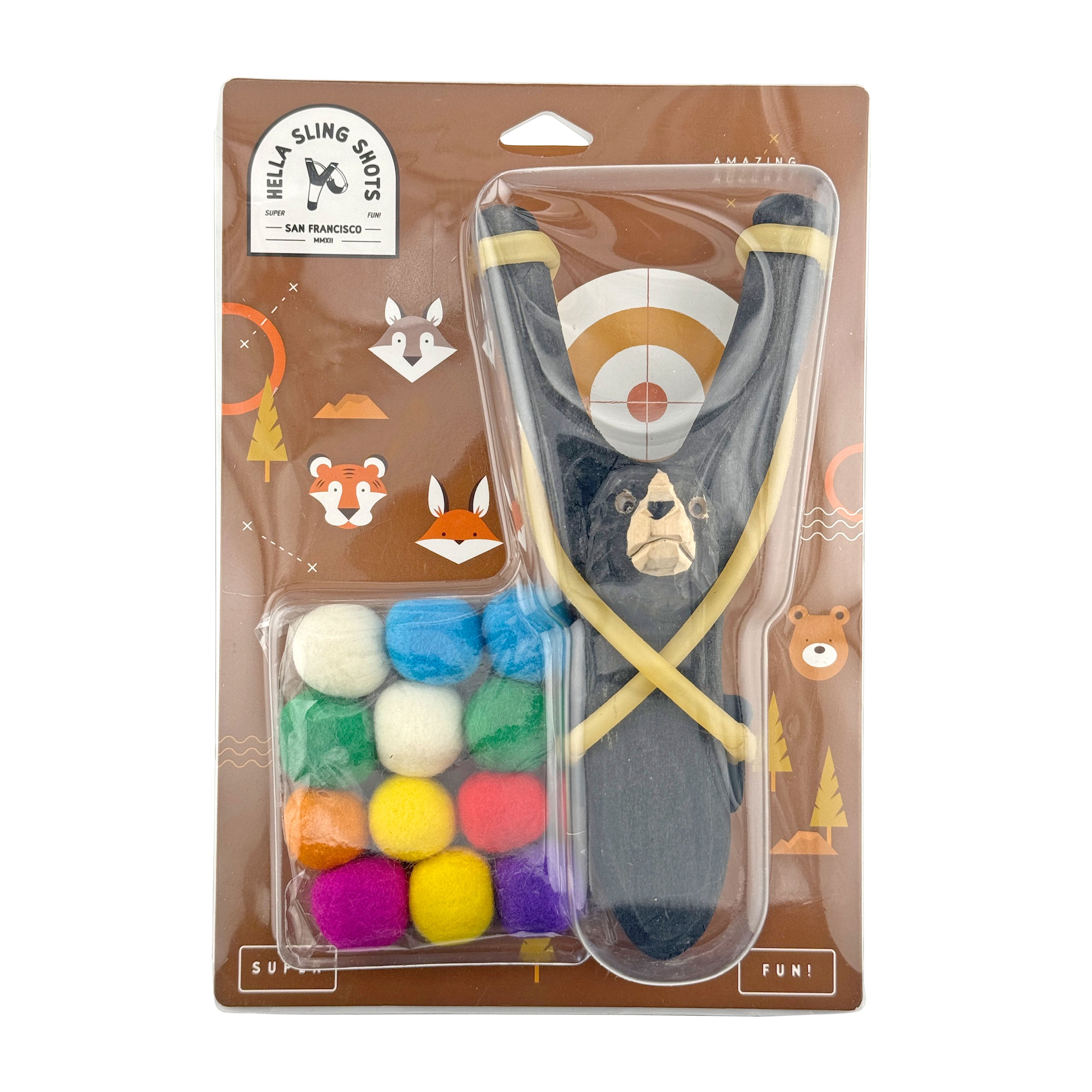 Wooden Bear Slingshot + Felt Ammo