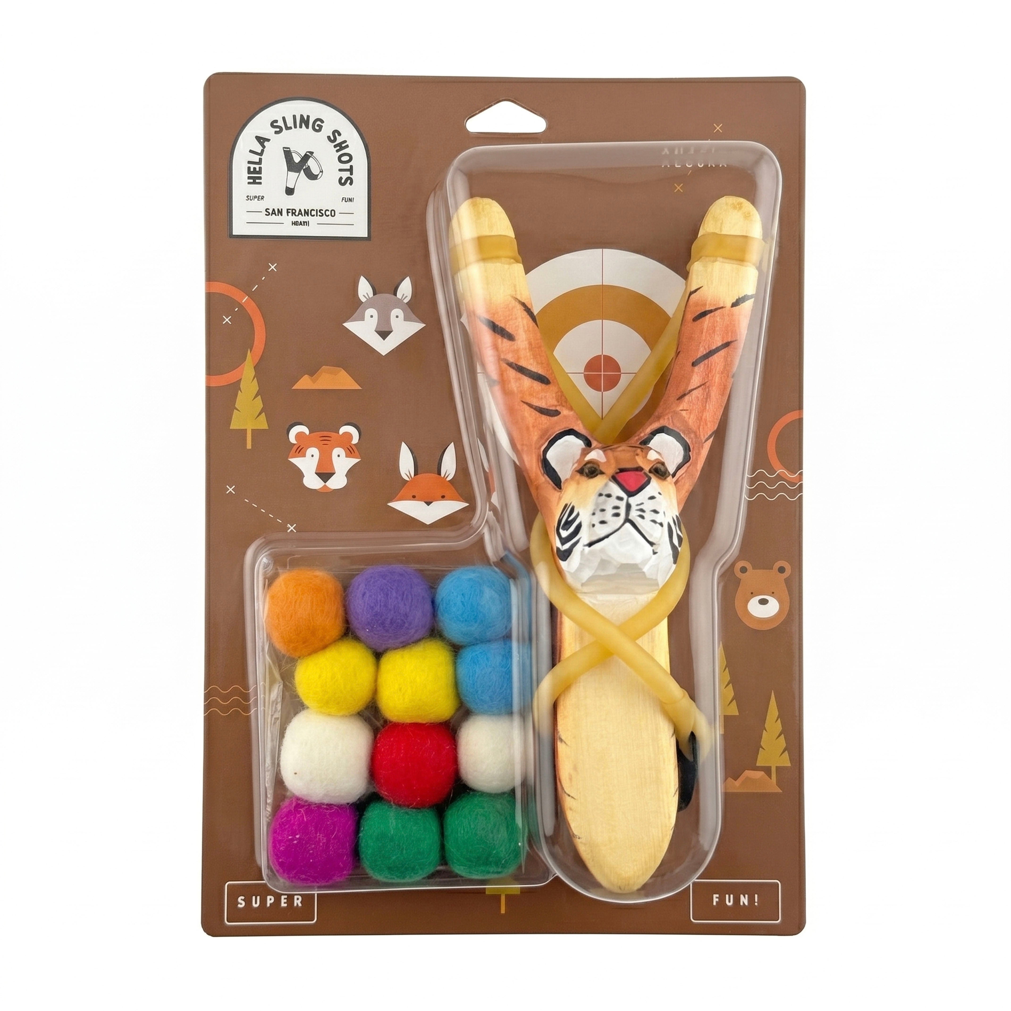 Wooden Tiger Slingshot + Felt Ammo