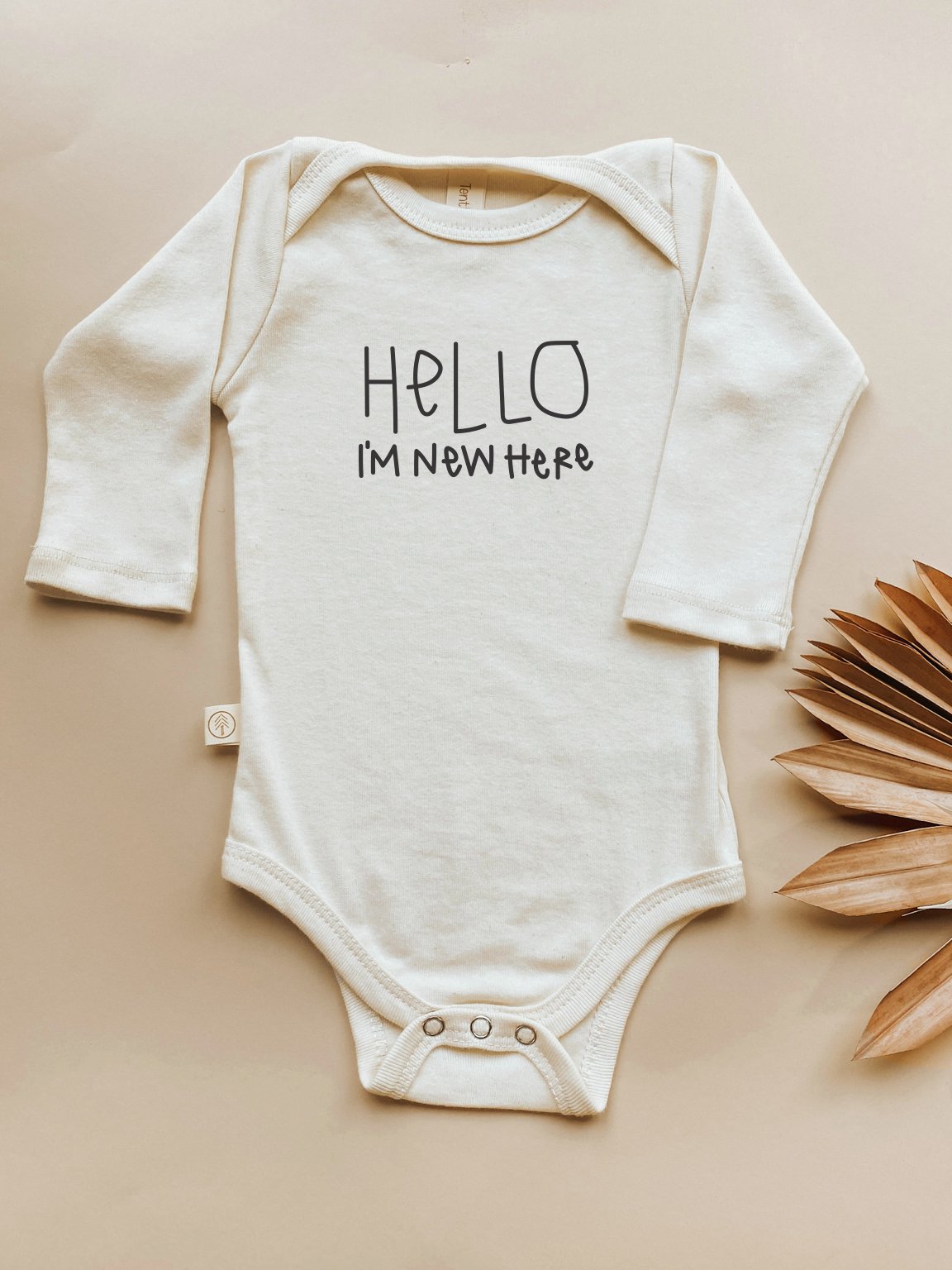 Hello I'm New Here Organic Cotton Baby Bodysuit Long Sleeve