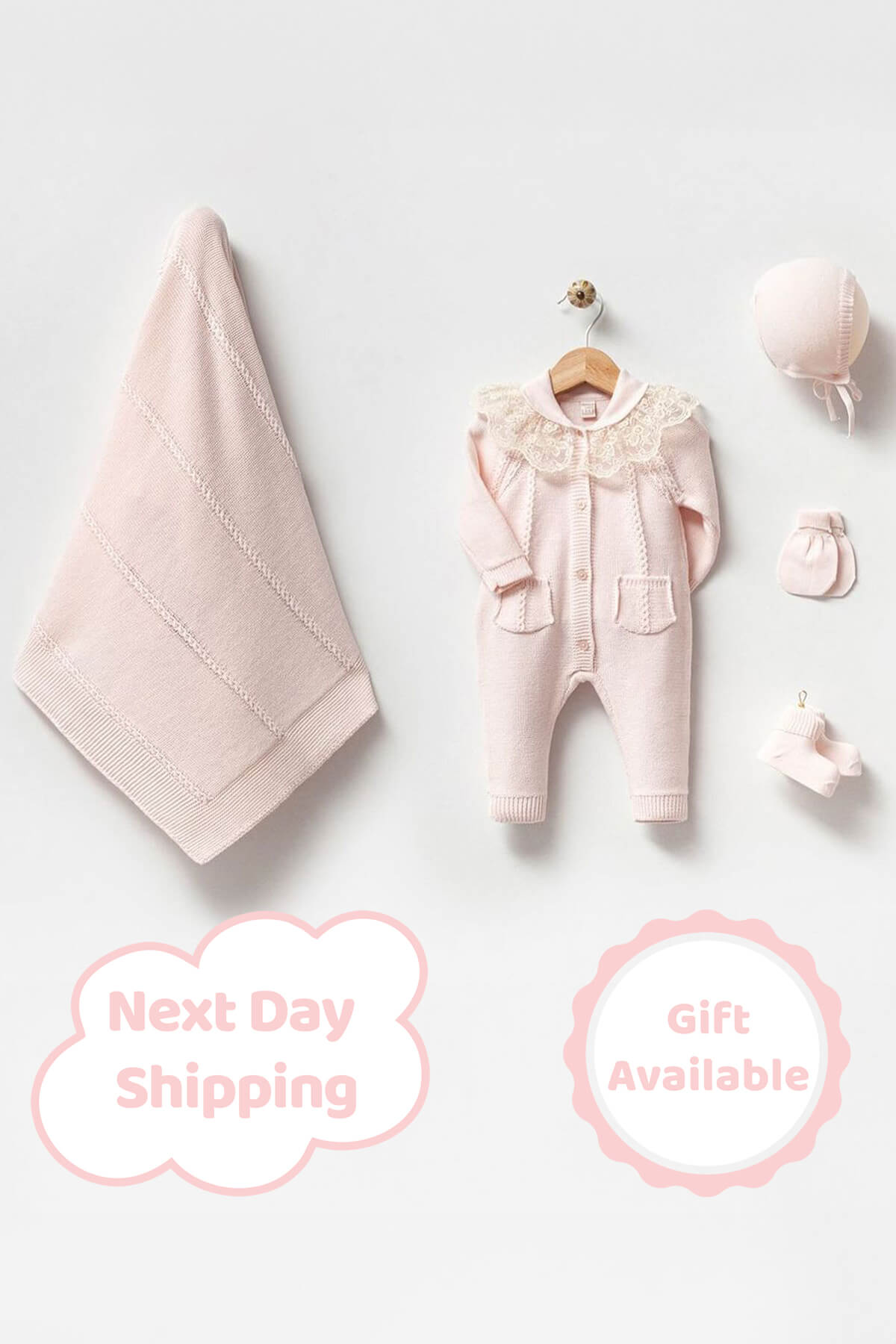 Adrian Pink Knit Newborn Coming Home Set (5 Pcs)