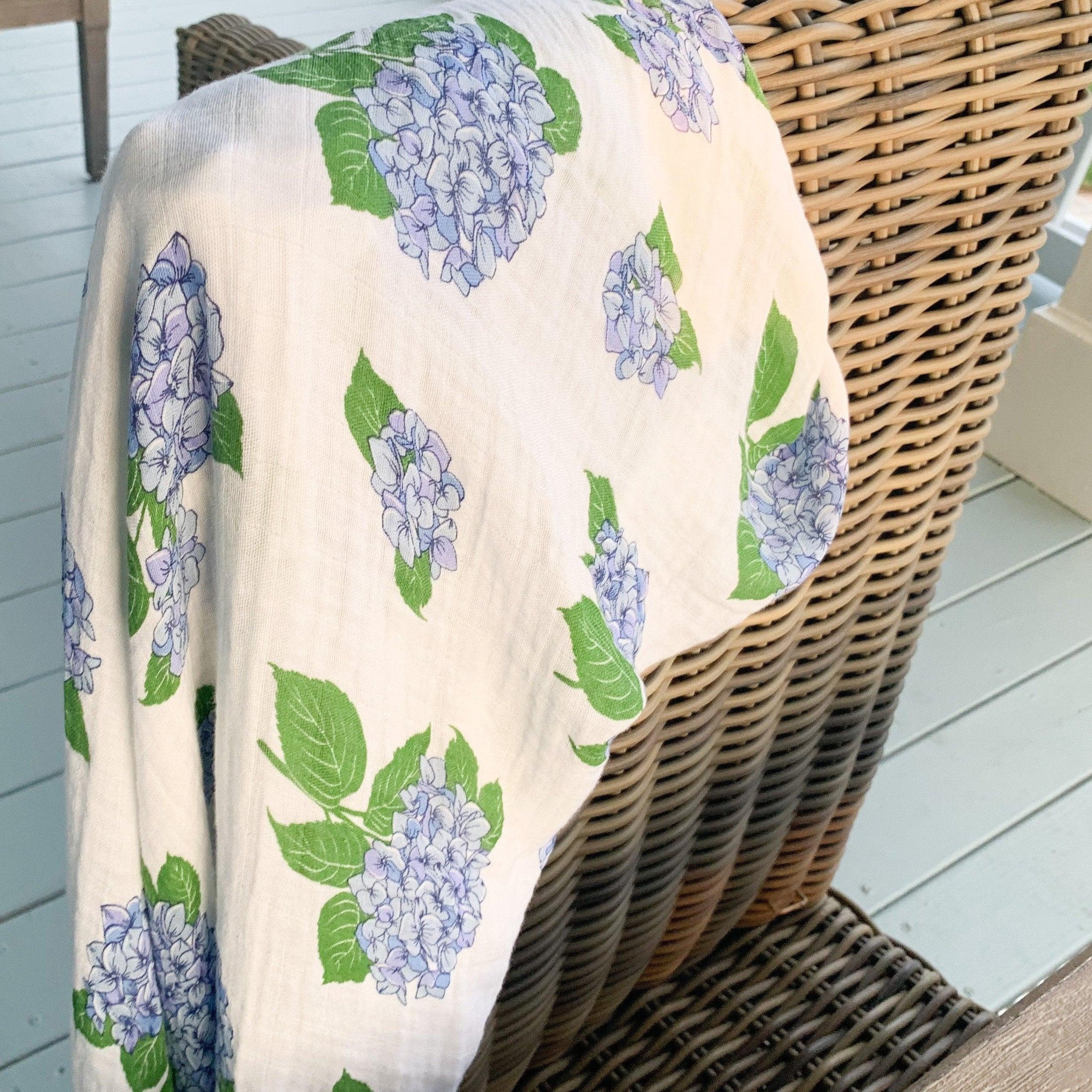 Gift Set: Hydrangeas Baby Muslin Swaddle Blanket And Burp Cloth/bib Combo