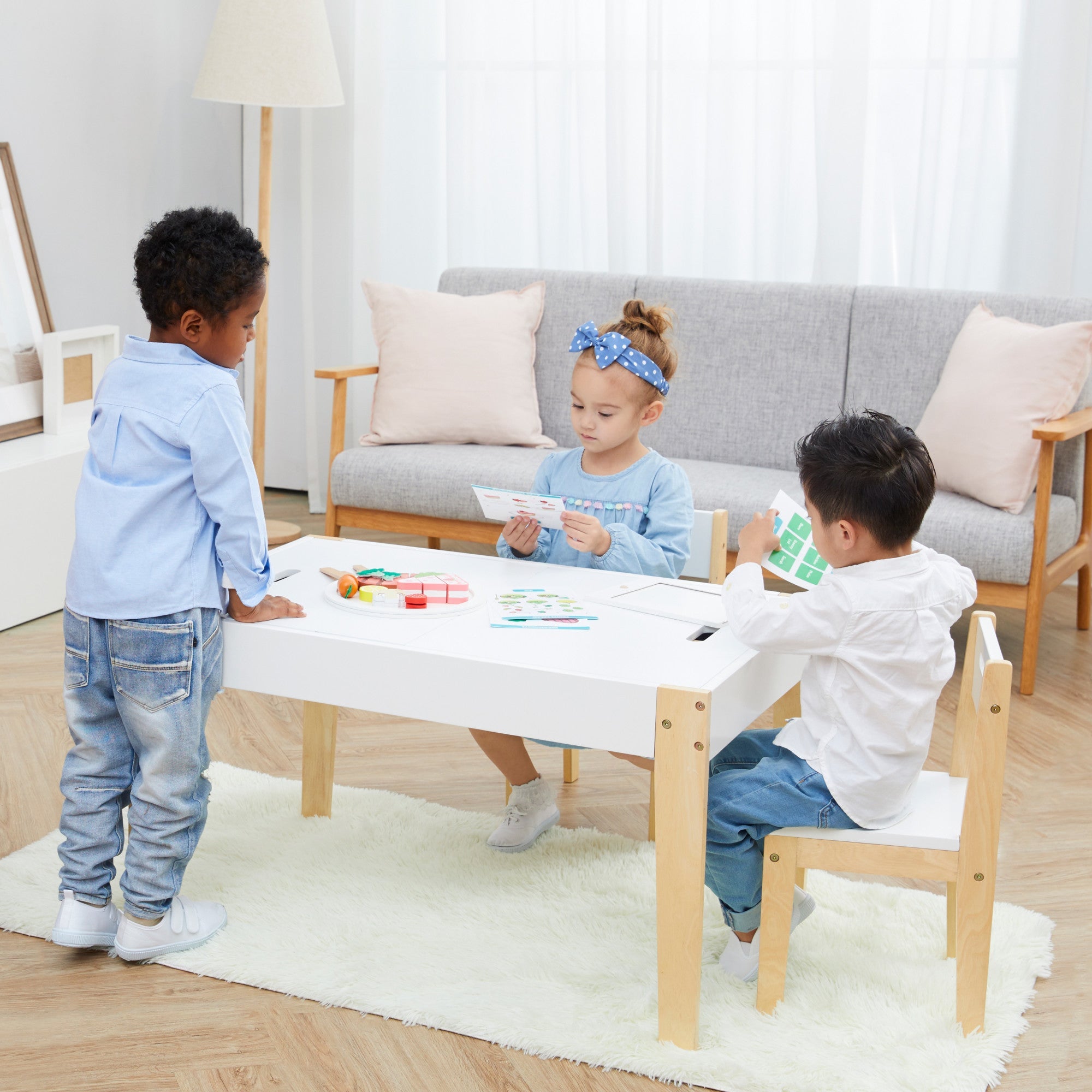 Fantasy Fields 3 Piece Play Table And Chairs Set With Storage And 2-way Chalkboard Table Top, White