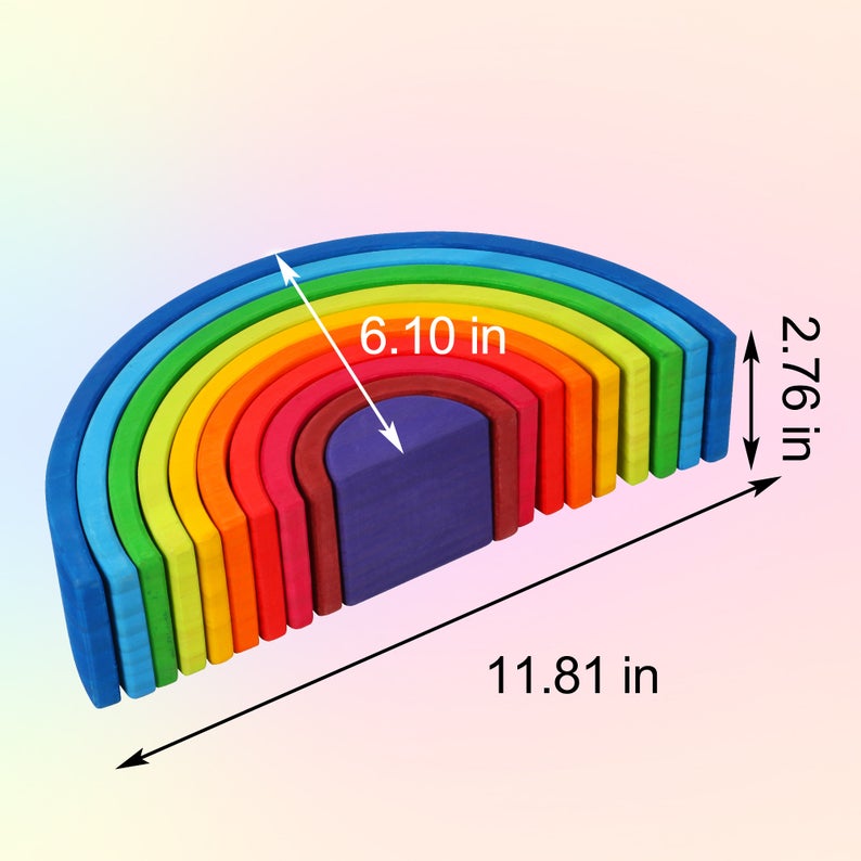 10 Pcs Stained Wooden Rainbow Stacking Puzzle Blocks In Sunset Color