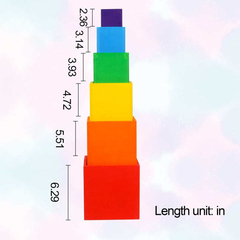 6 Pcs Colored Rainbow Wooden Nesting Box Set In Primary Color