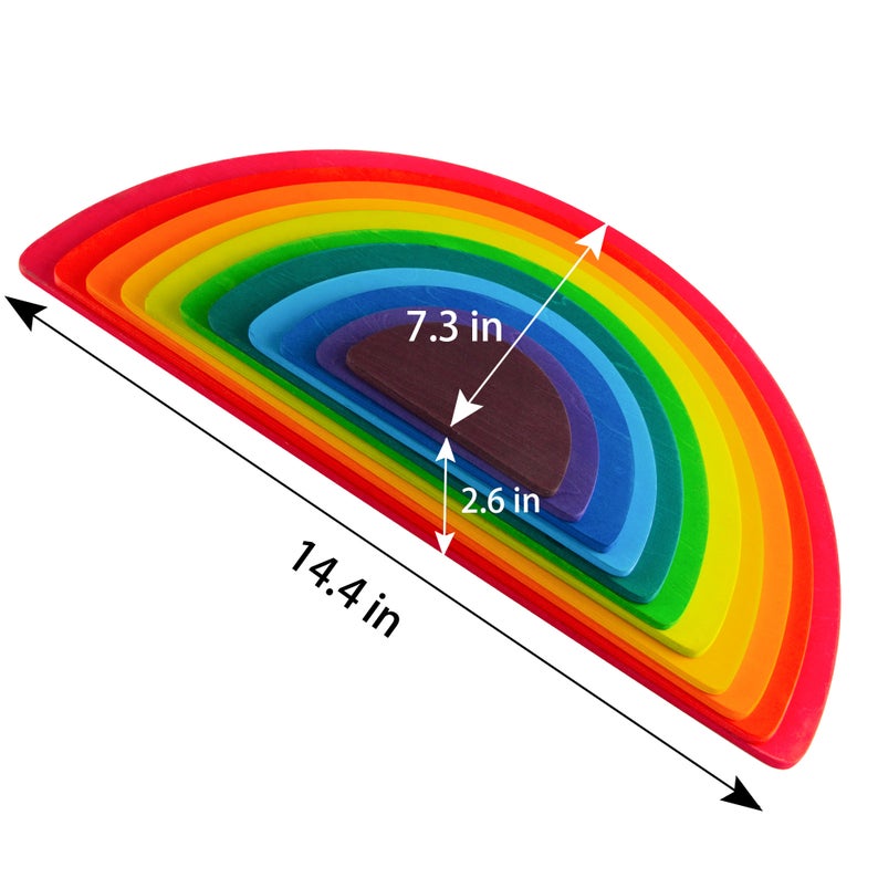 11 Pcs Large Wooden Rainbow Stacking Semi-circles Building Boards Set In Primary Colors