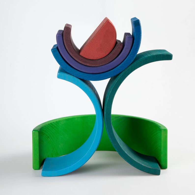 12 Pcs Large Wooden Rainbow Stacking Blocks In Primary Colors