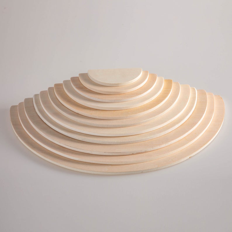 11 Pcs Large Wooden Rainbow Stacking Semi-circles Building Boards Set In Natural Colors