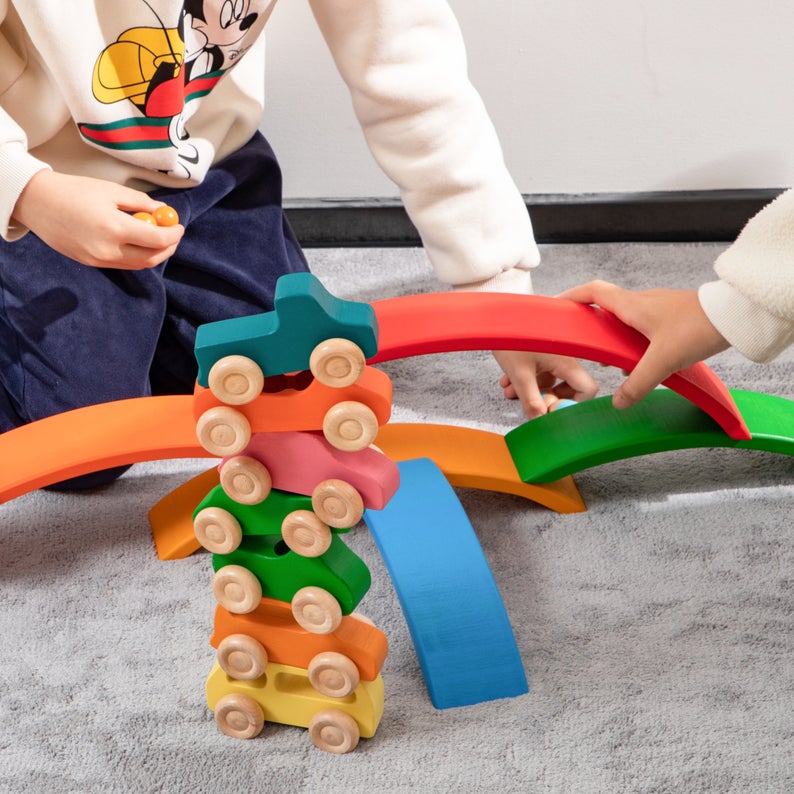 6 Pcs wooden Rainbow Bridge Stacking Building Blocks