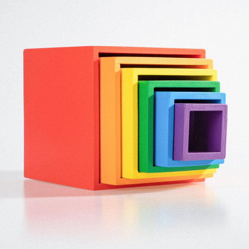 6 Pcs Colored Rainbow Wooden Nesting Box Set In Primary Color