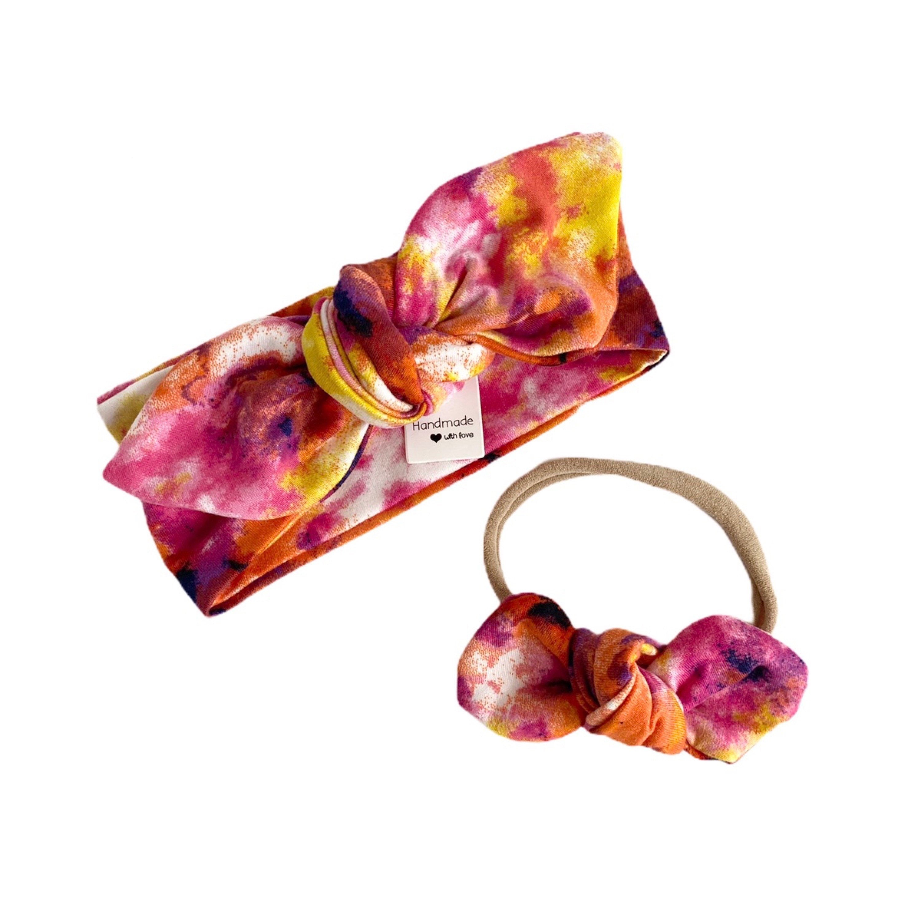 Fuchsia Orange Tie Dye Headbands