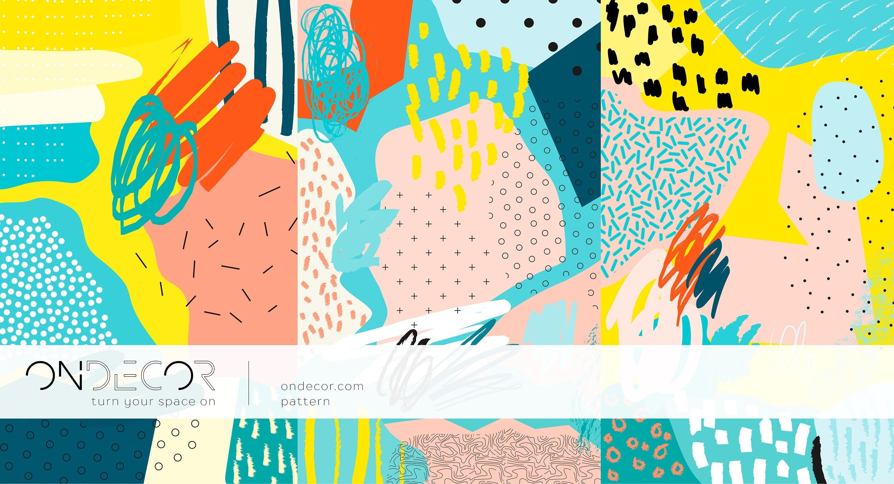 Abstract Wallpaper With A Bold Collage Of Patterns In Teal, Yellow, And Pink - A519