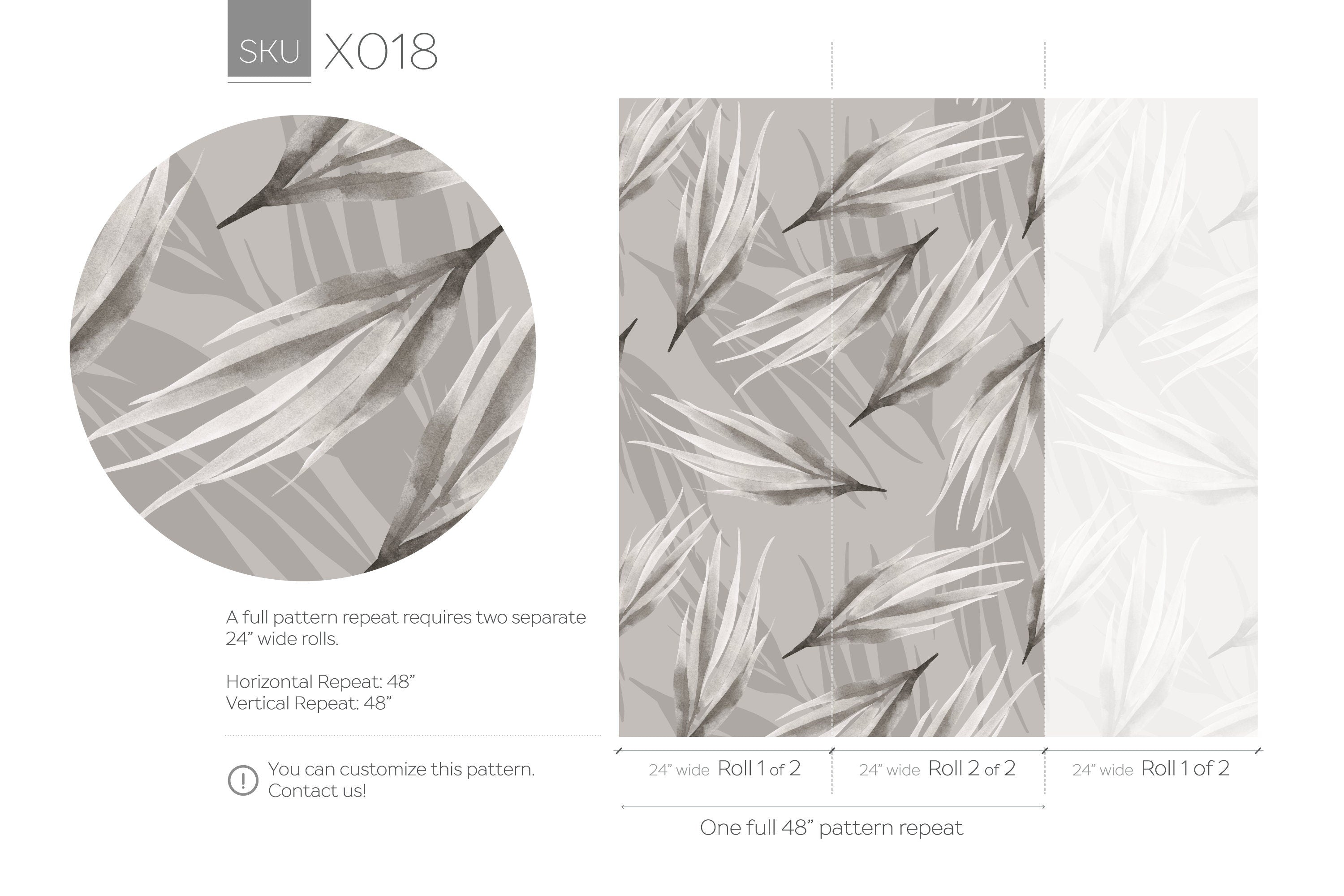 Botanical Wallpaper With Layered Watercolor Leaves In Gray And Black - X018