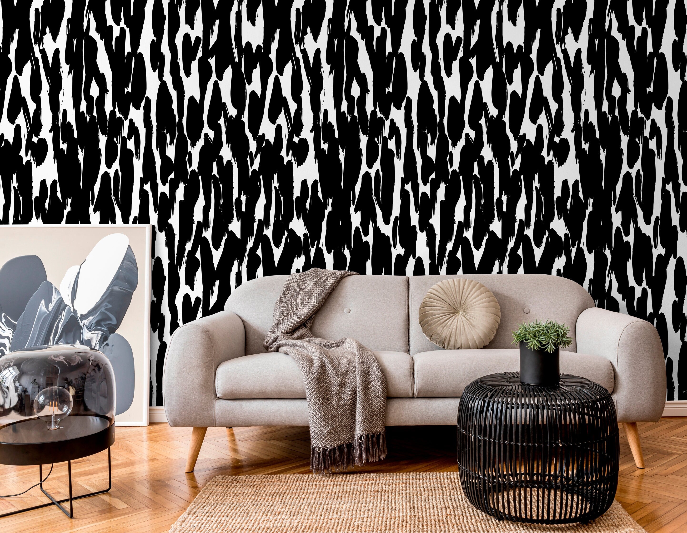 Abstract Wallpaper With Bold Brushstrokes In Black And White - X072