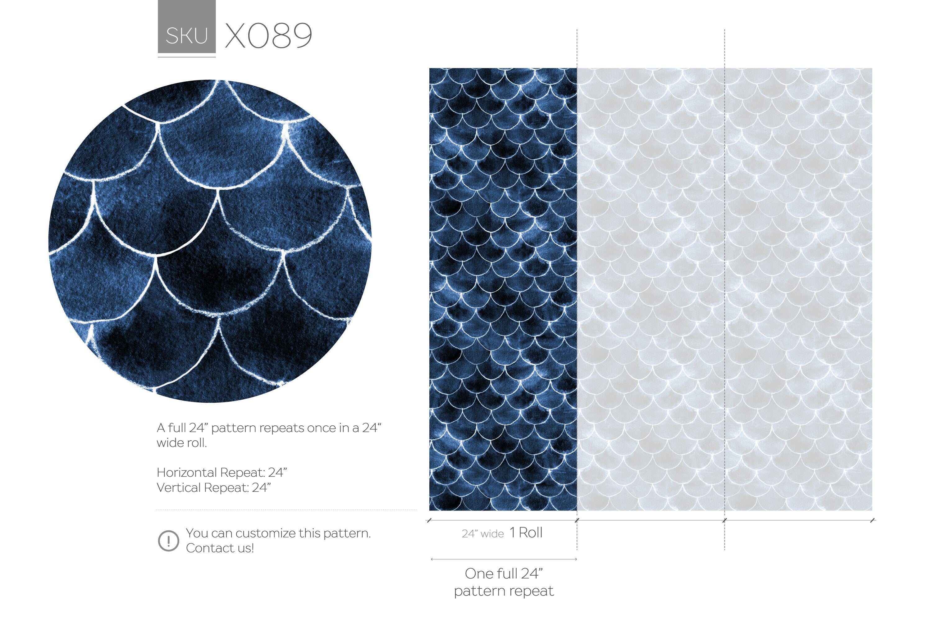 Scallop Wallpaper With A Watercolor Fish Scale Motif In Navy Blue And White - X089