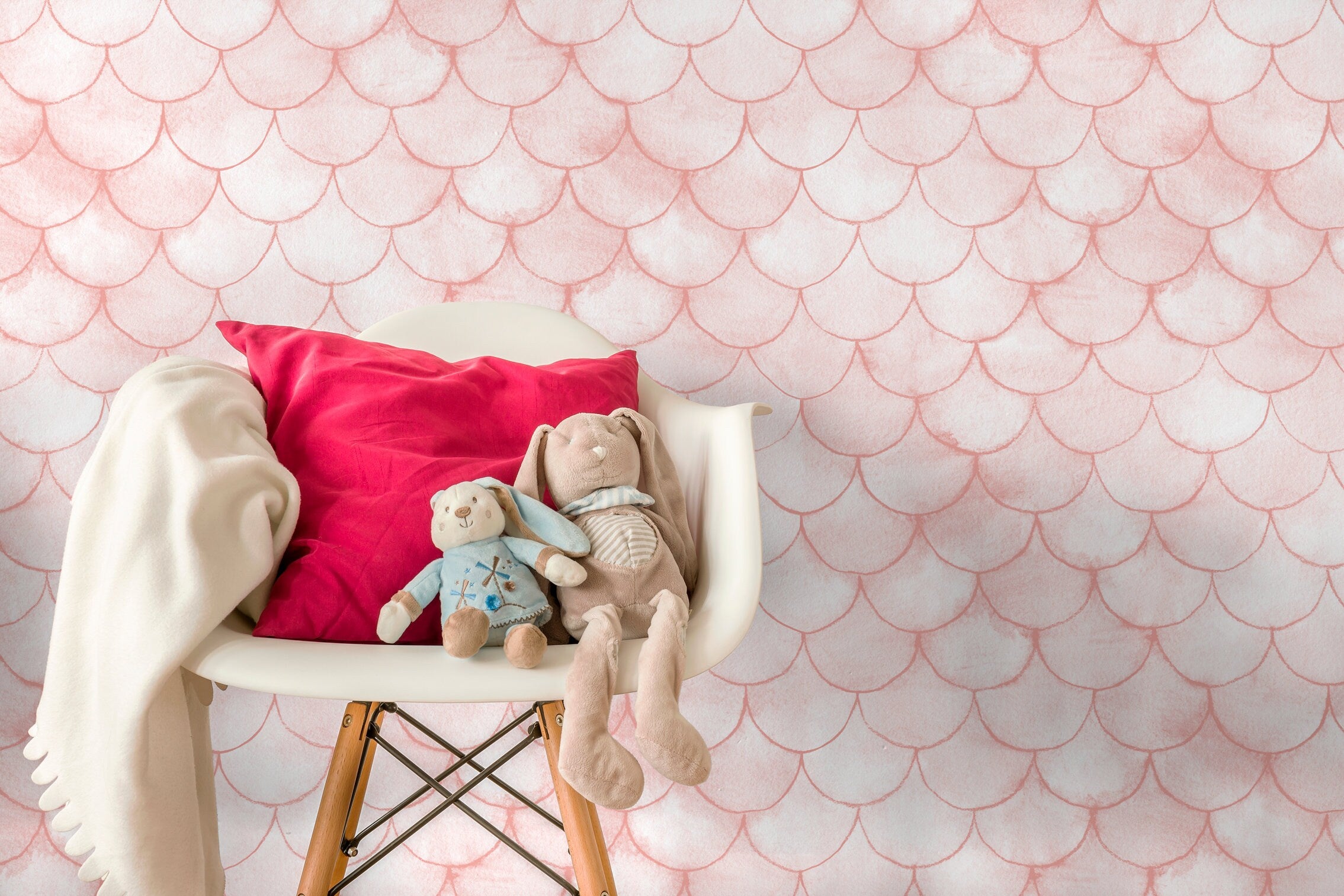 Scallop Wallpaper With A Watercolor Style In Pink - X090