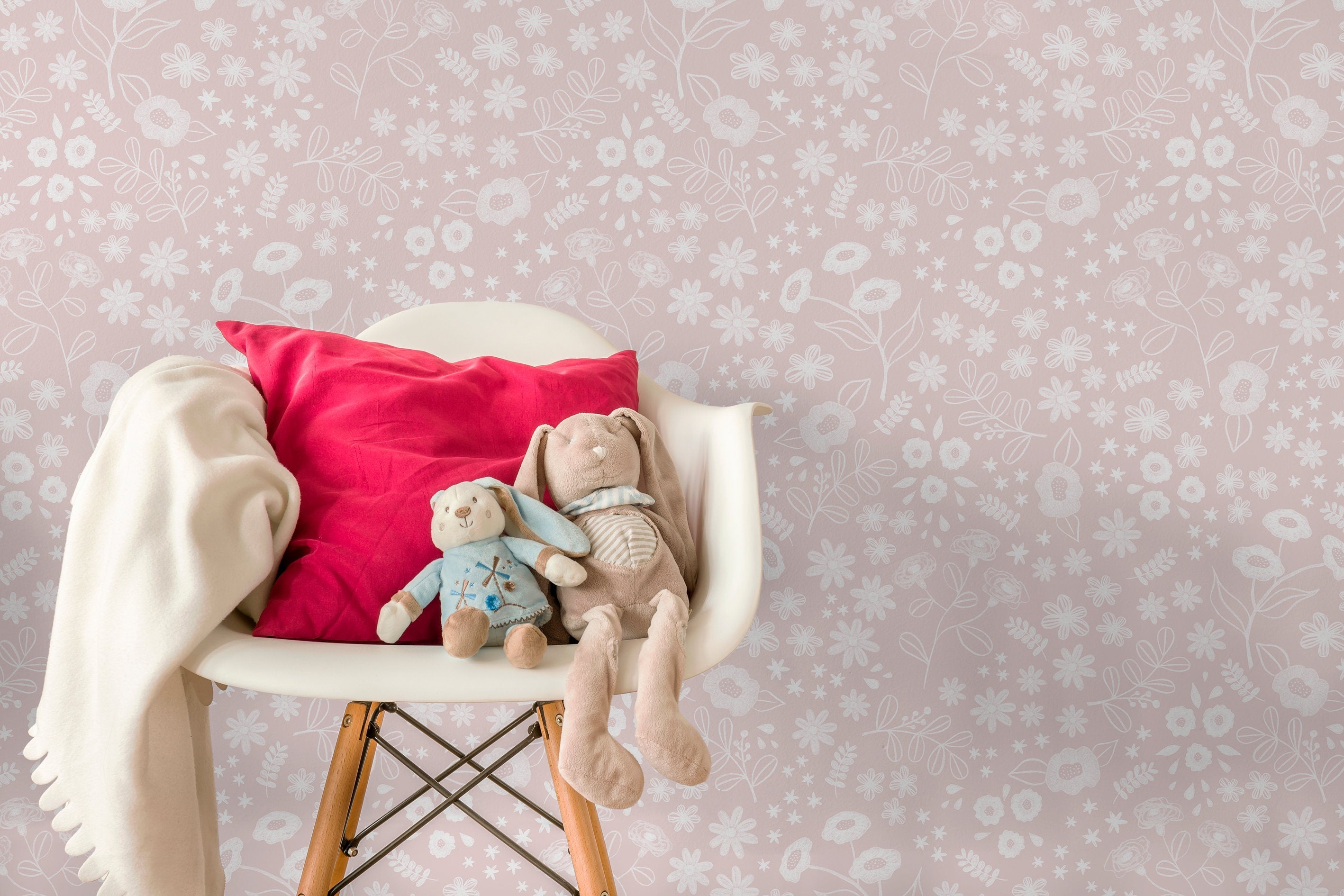 Floral Wallpaper With A Dainty Wildflower Motif In Pink And White - X097