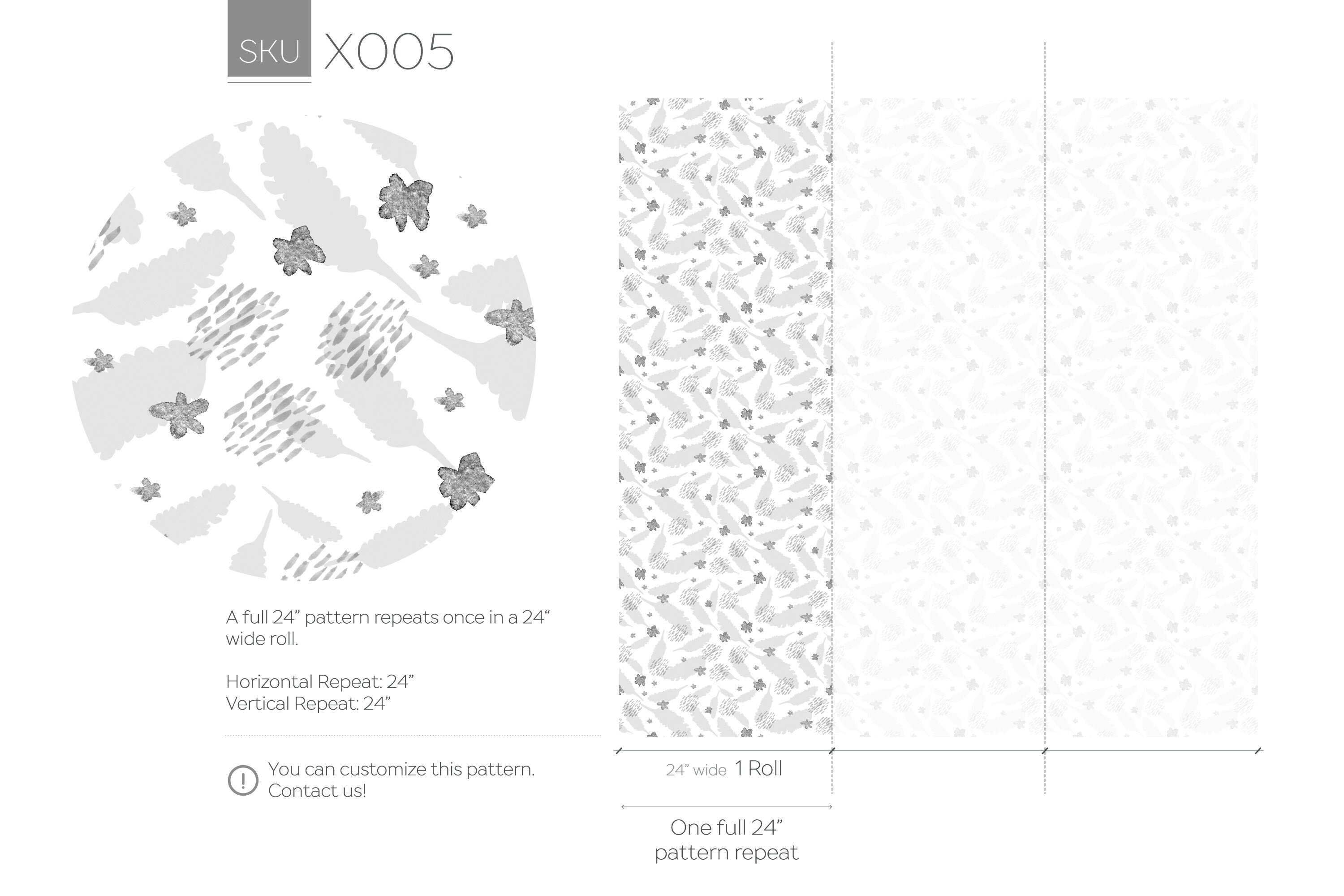 Abstract Wallpaper With Leaf And Flower Motifs In Grey And Black - X005