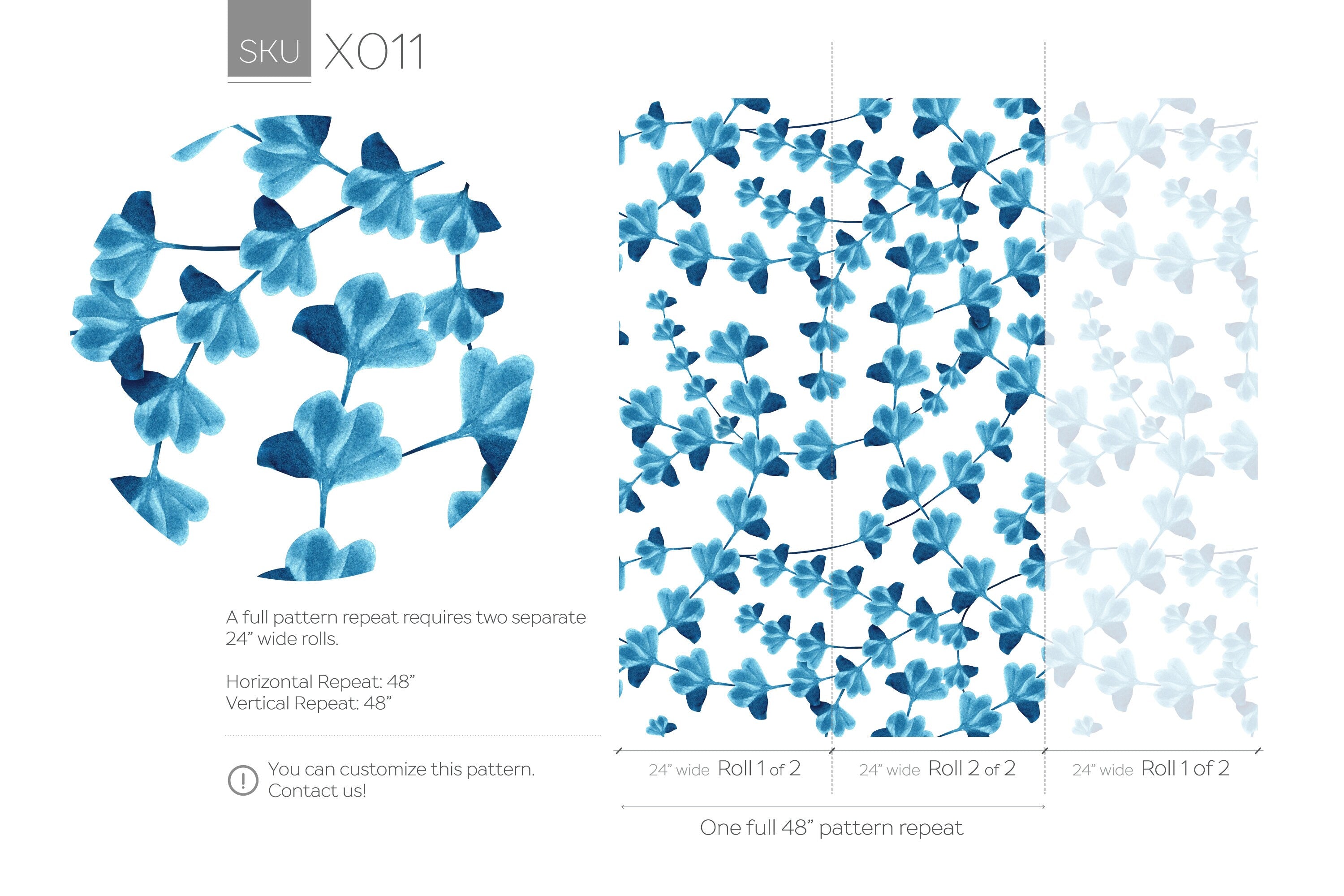 Floral Wallpaper With Stylized Watercolor Blossoms In Blue - X011