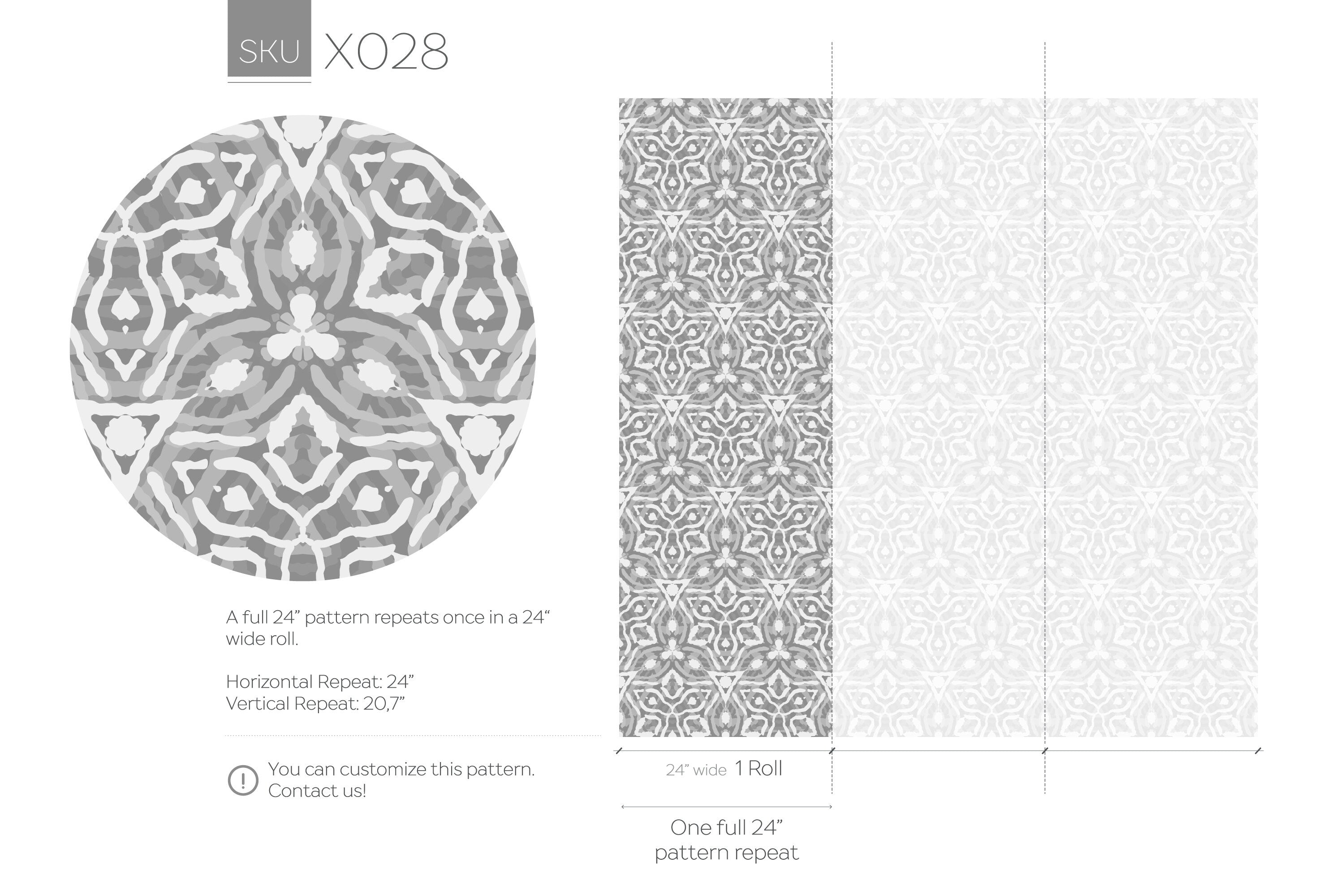 Geometric Wallpaper With A Tribal Kaleidoscope Motif In Gray And White - X028