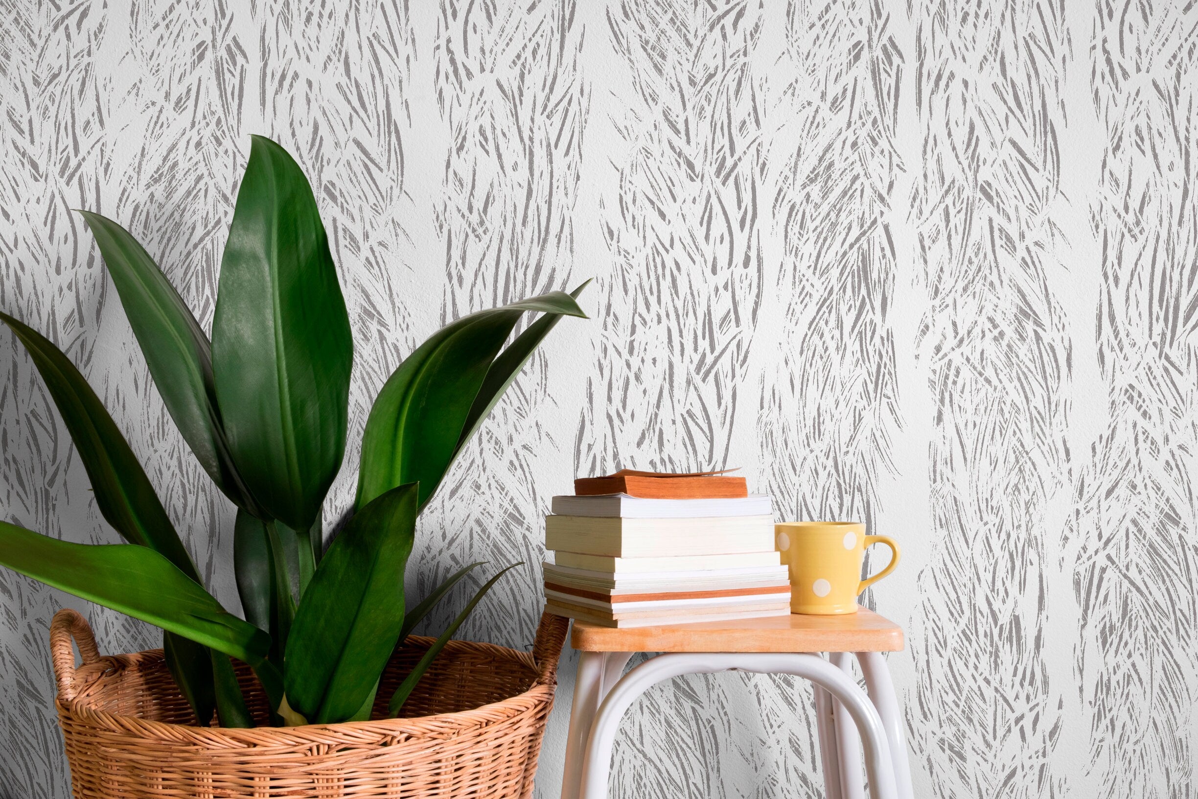 Abstract Wallpaper With A Sketched Grass Motif In Gray - X069