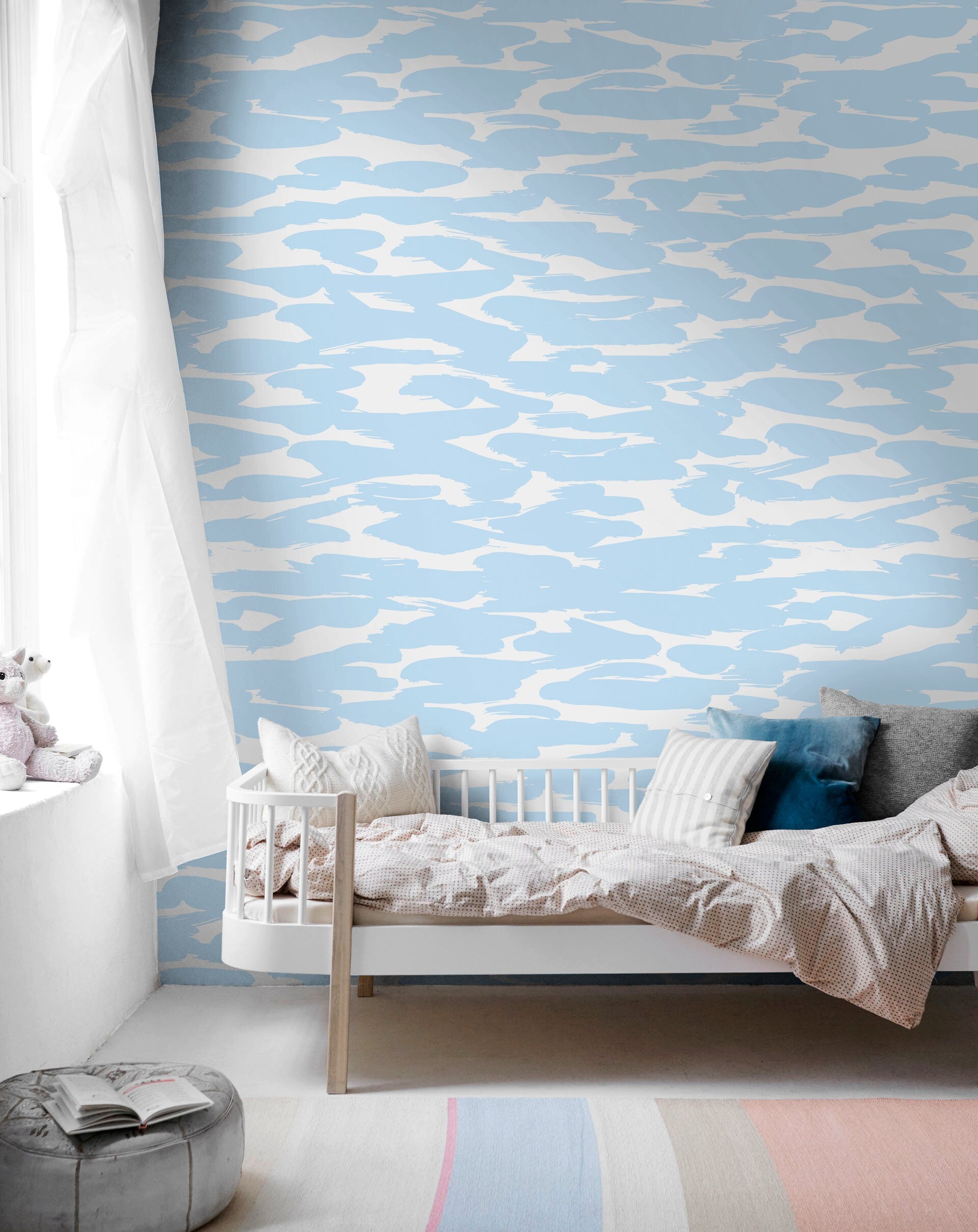 Abstract Wallpaper With Painterly Brush Strokes In Light Blue - X073
