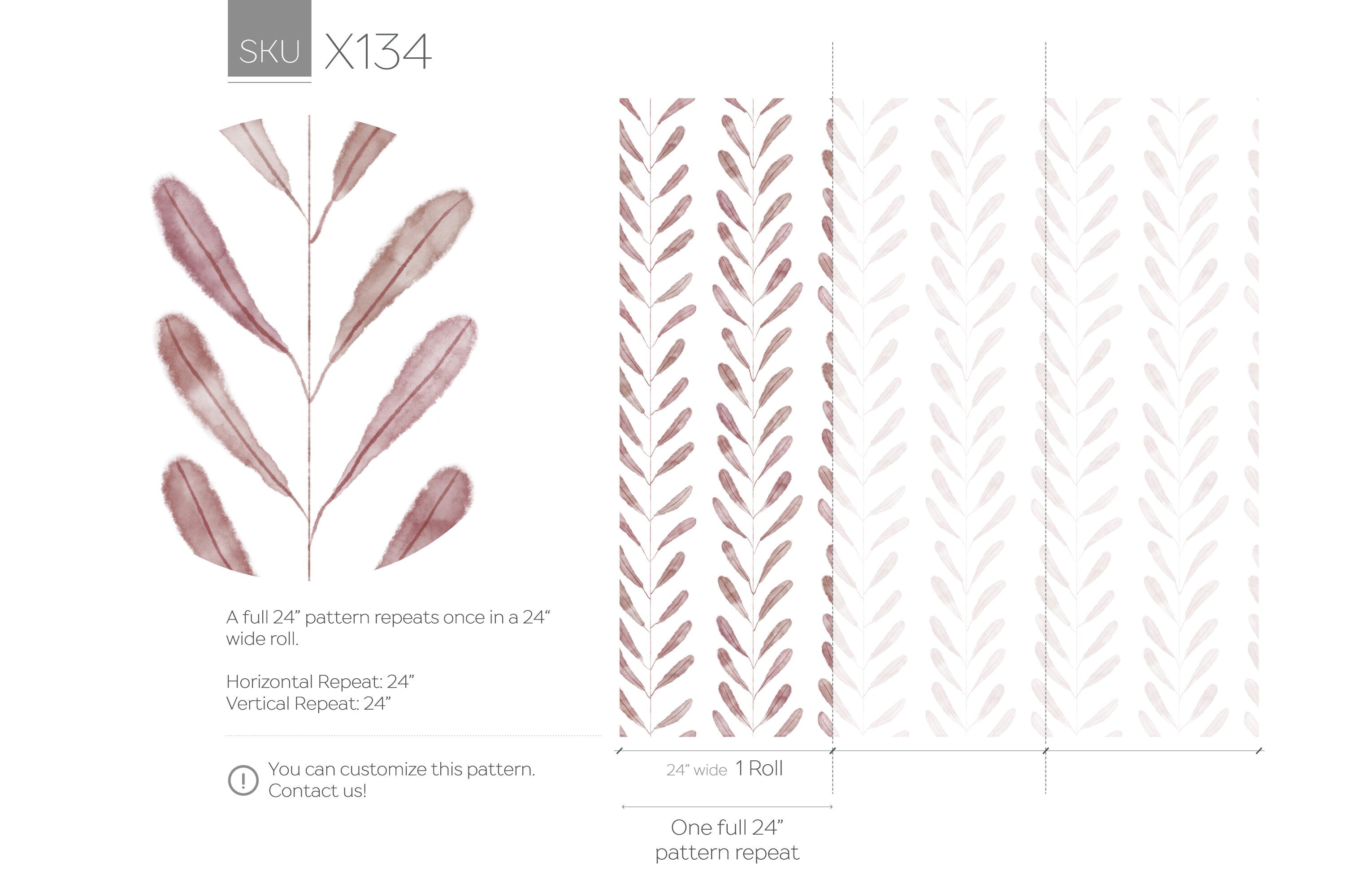 Botanical Wallpaper With A Delicate Watercolor Leaf Motif In Rose - X134