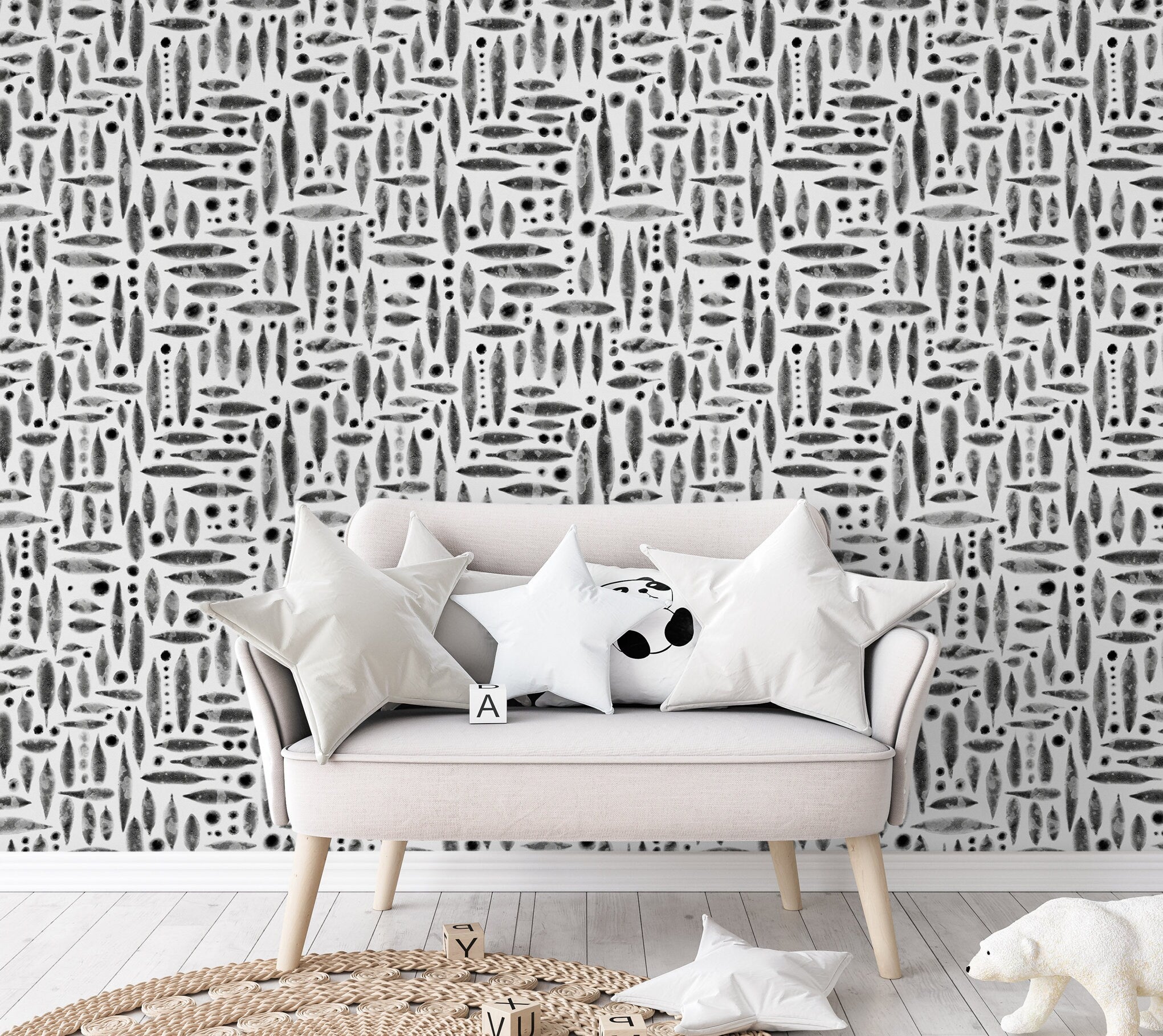 Abstract Wallpaper With Watercolor Brush Strokes In Black And White - X114