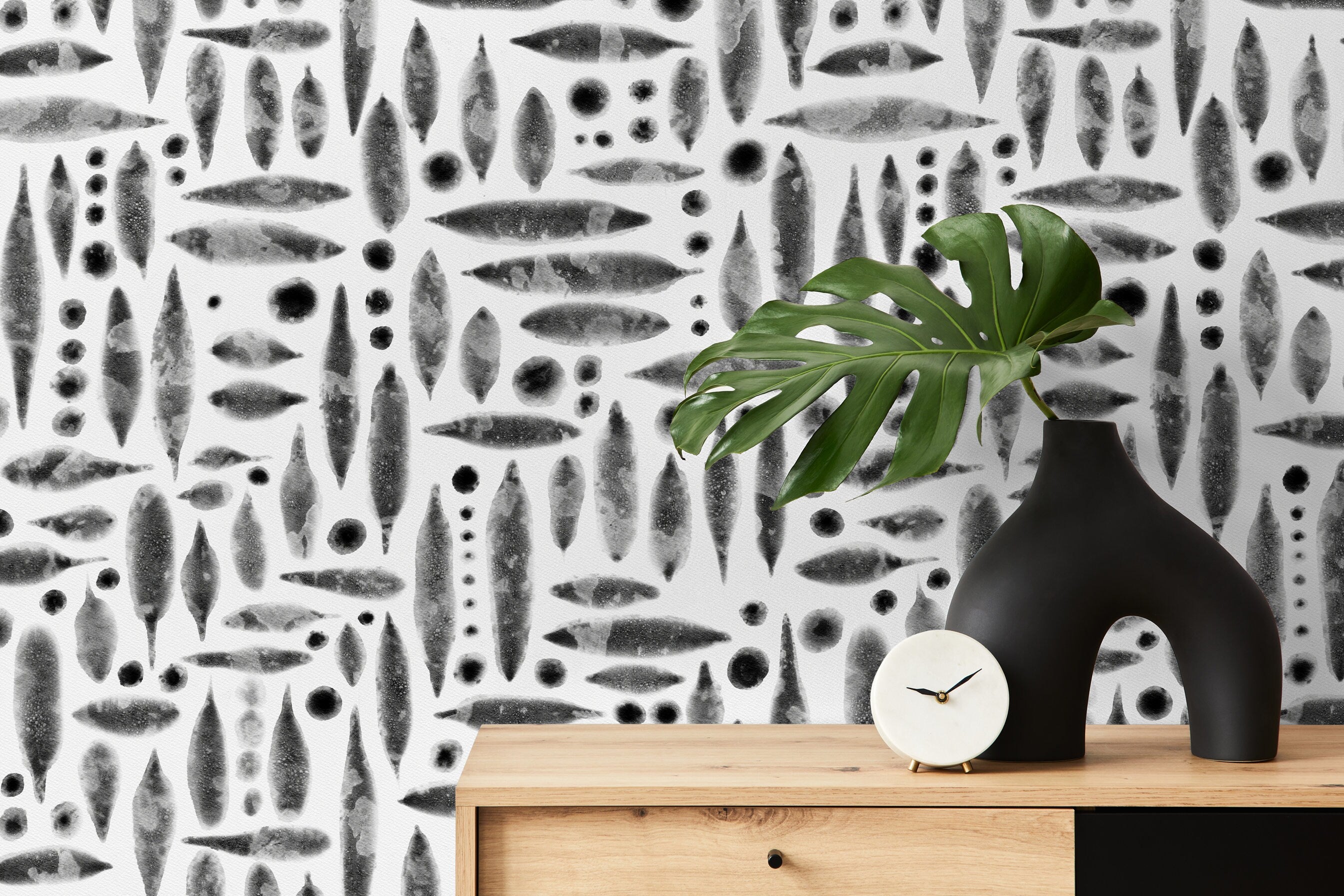 Abstract Wallpaper With Watercolor Brush Strokes In Black And White - X114