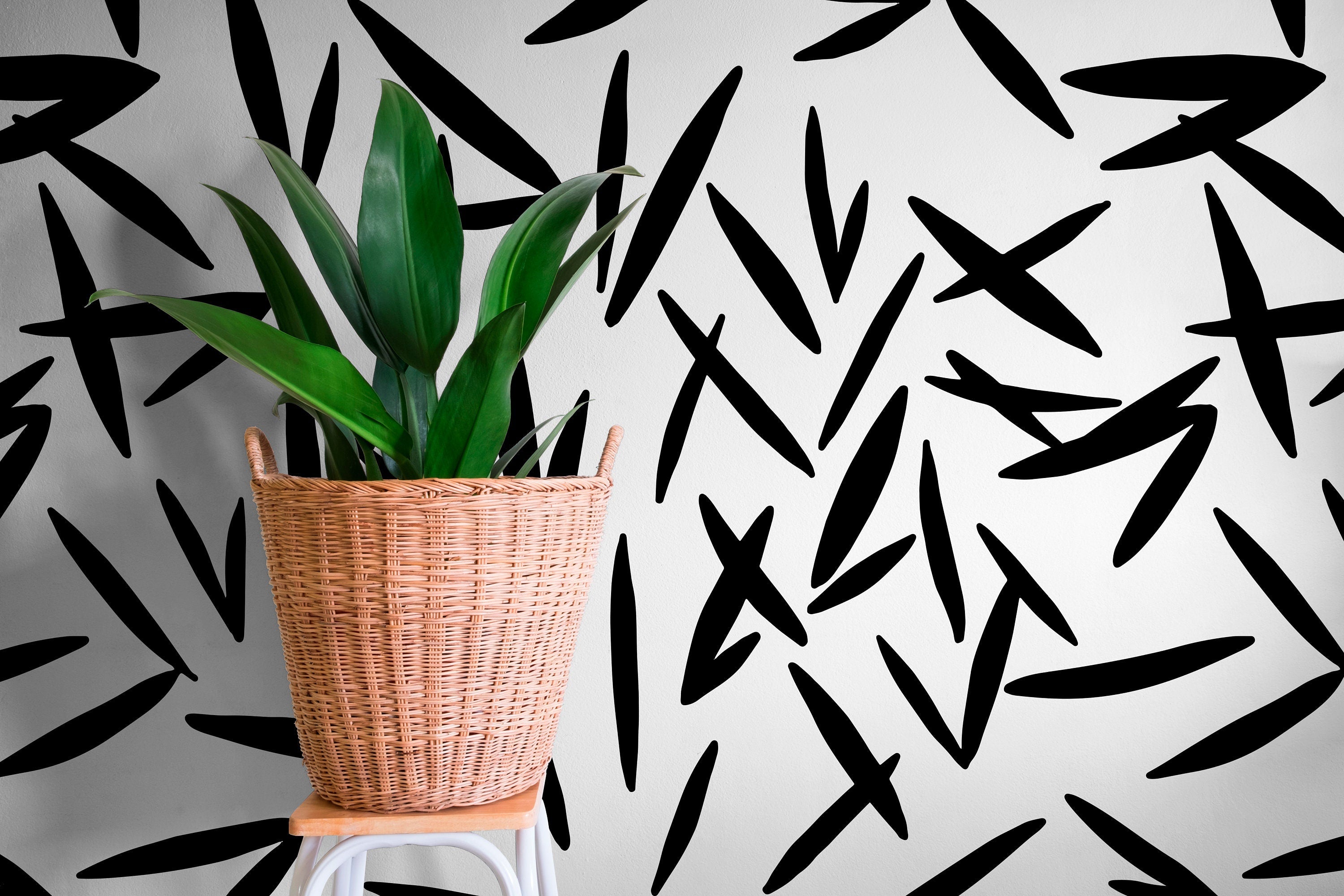 Scandinavian Wallpaper With Abstract Leaf Shapes In Black And White - X118