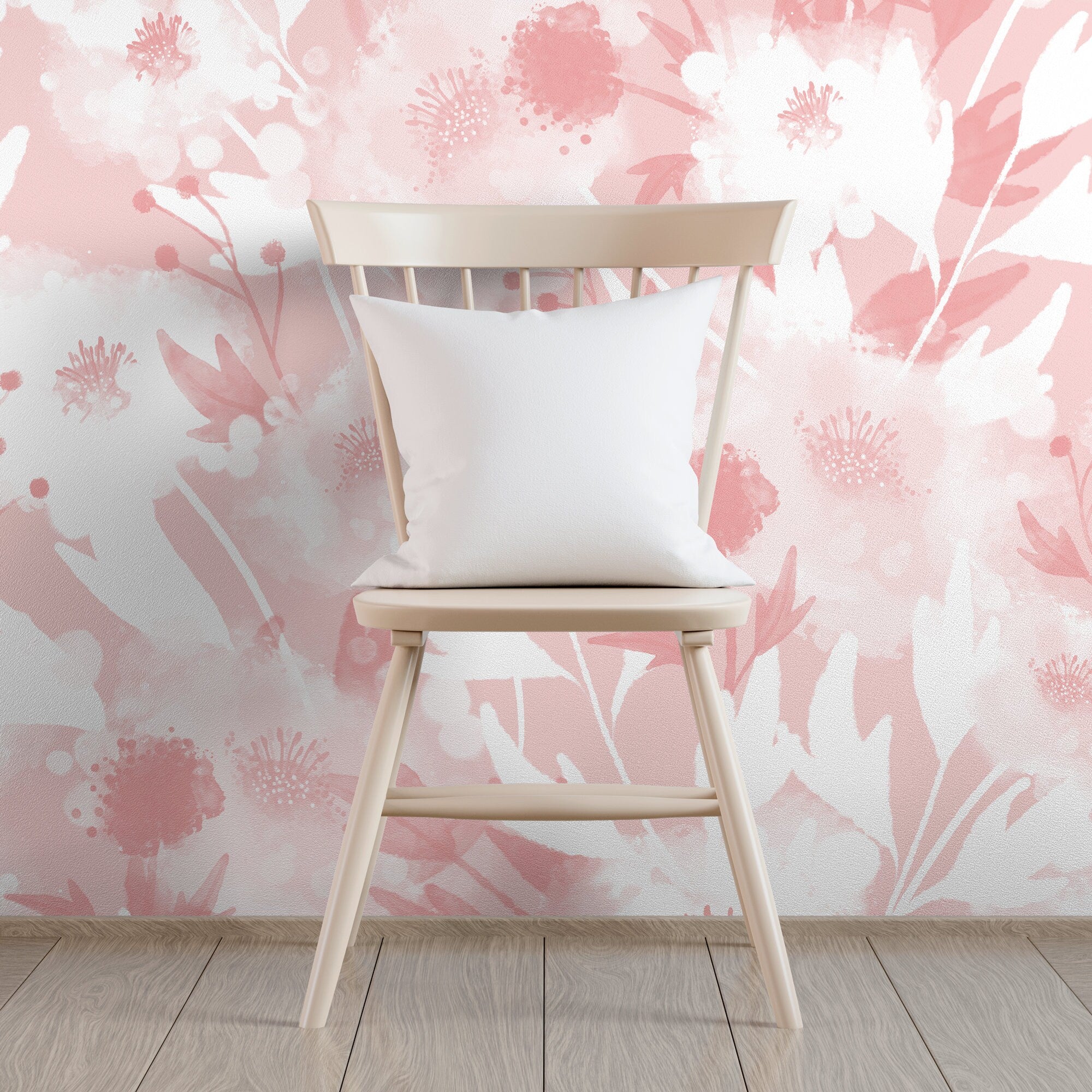 Watercolor Wallpaper With Abstract Floral Silhouettes In Pink - X130