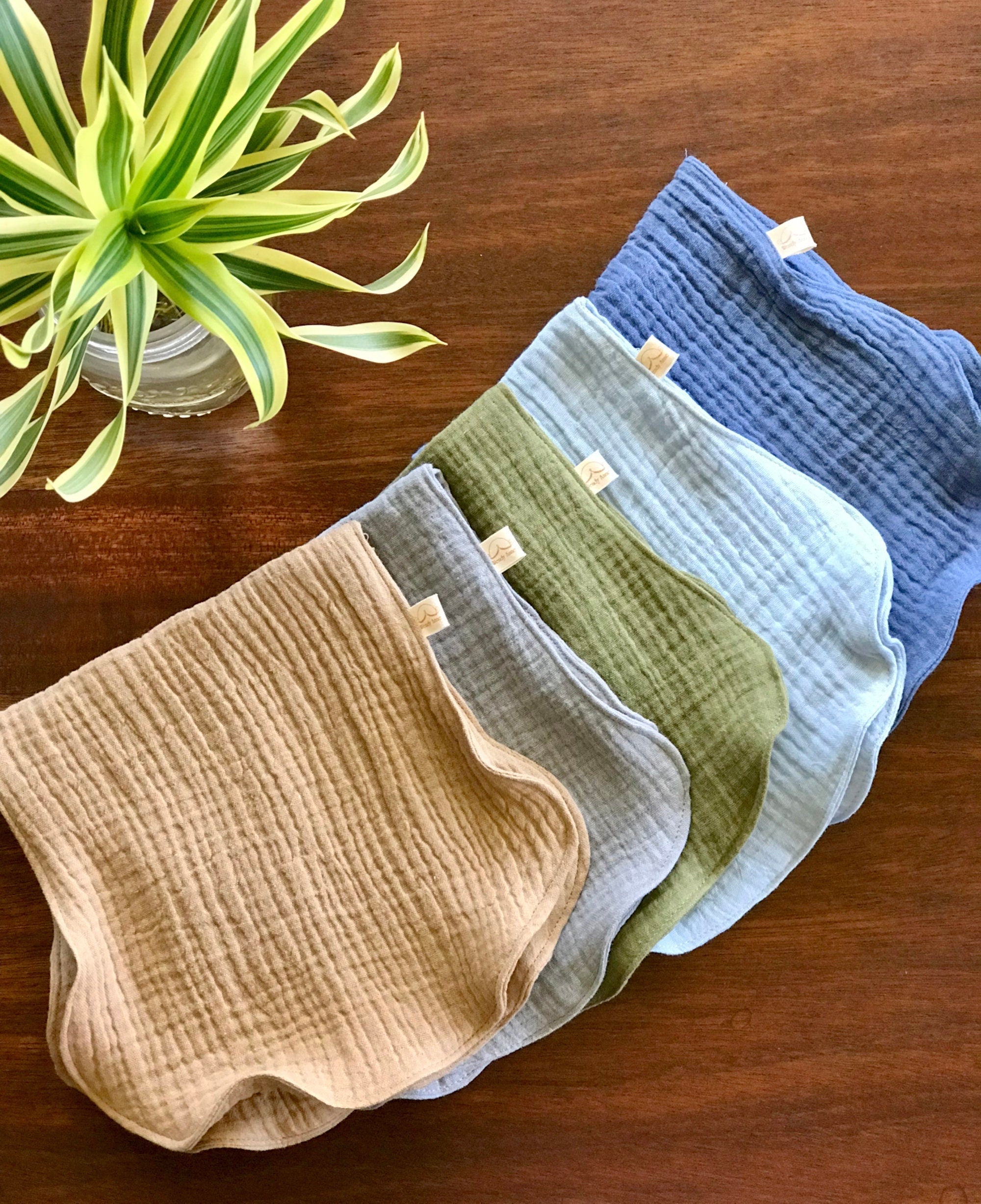 Set Of 5 - Boy Burp Cloths In Organic Cotton Double Gauze