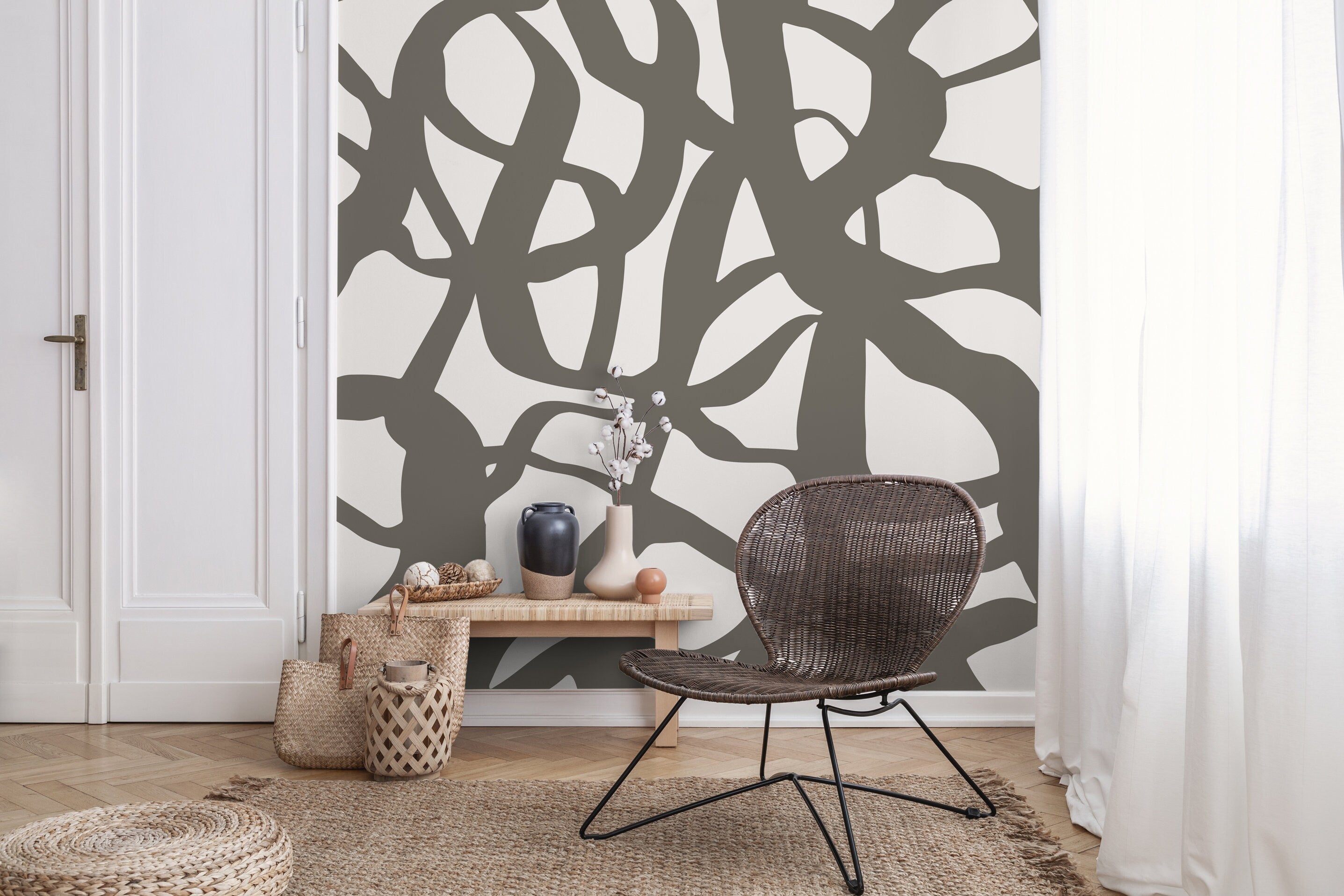 Abstract Wallpaper With Intertwined Lines In Taupe And Light Gray - X142