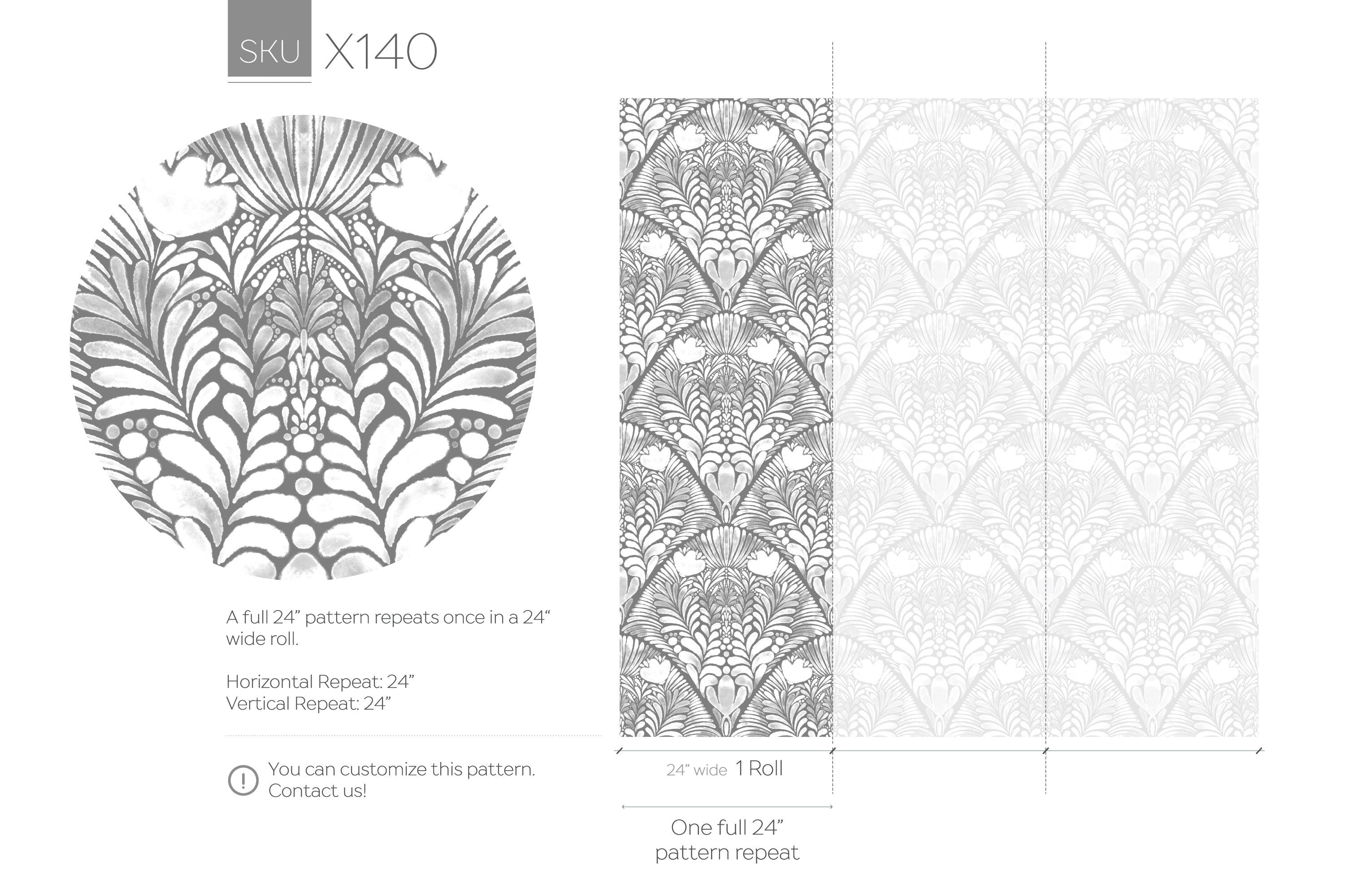 Art Nouveau Wallpaper With A Stylized Floral Fan Motif In Shades Of Gray - X140