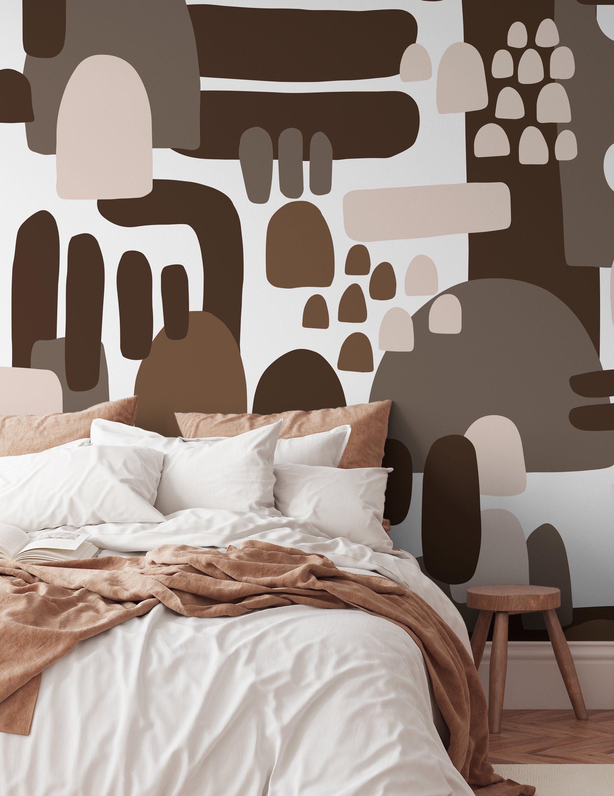 Abstract Wallpaper With Organic Block Shapes In Brown, Taupe, And Beige - X147