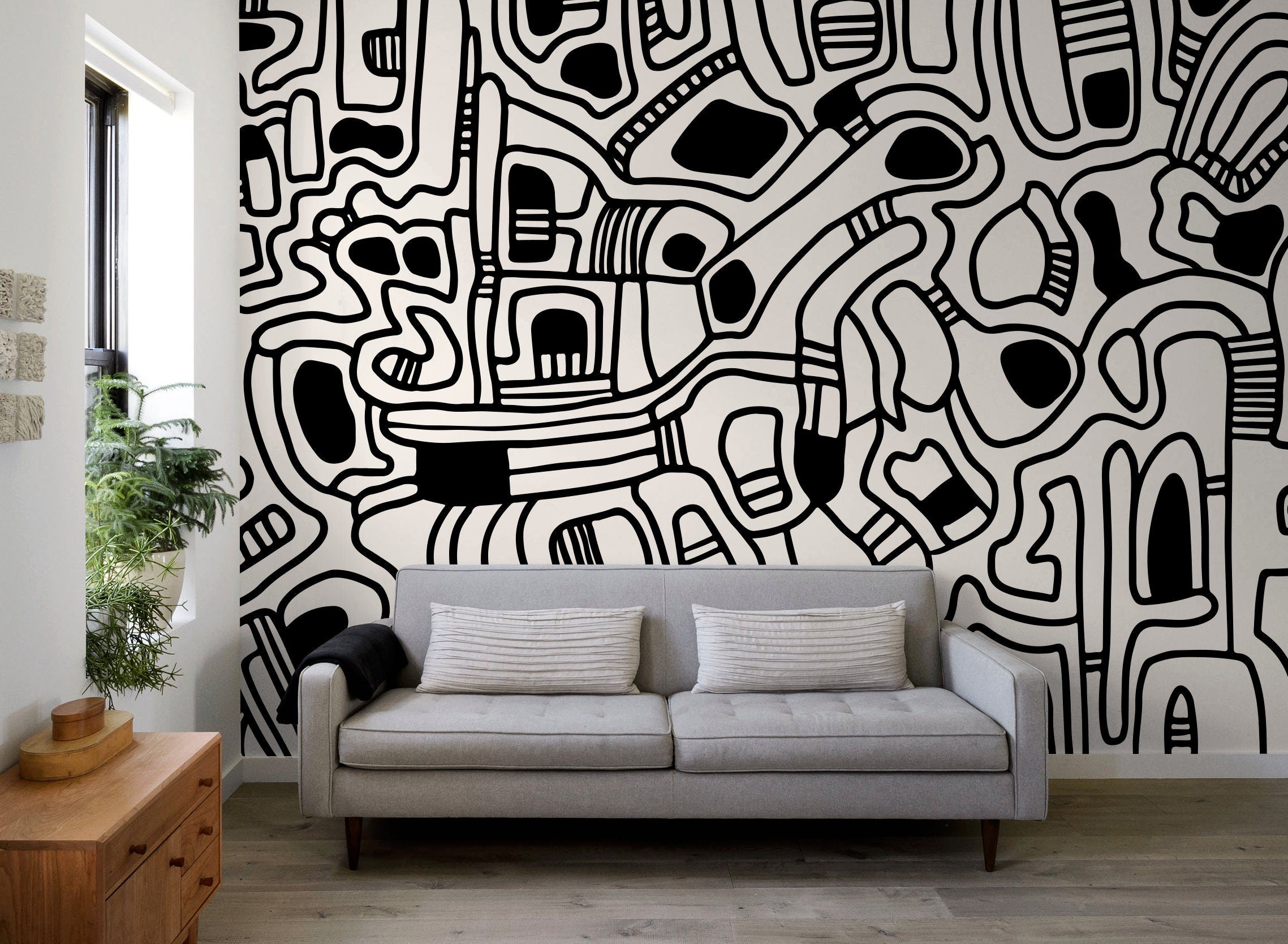 Abstract Wallpaper With Bold Graphic Lines In Black And Light Gray - X143