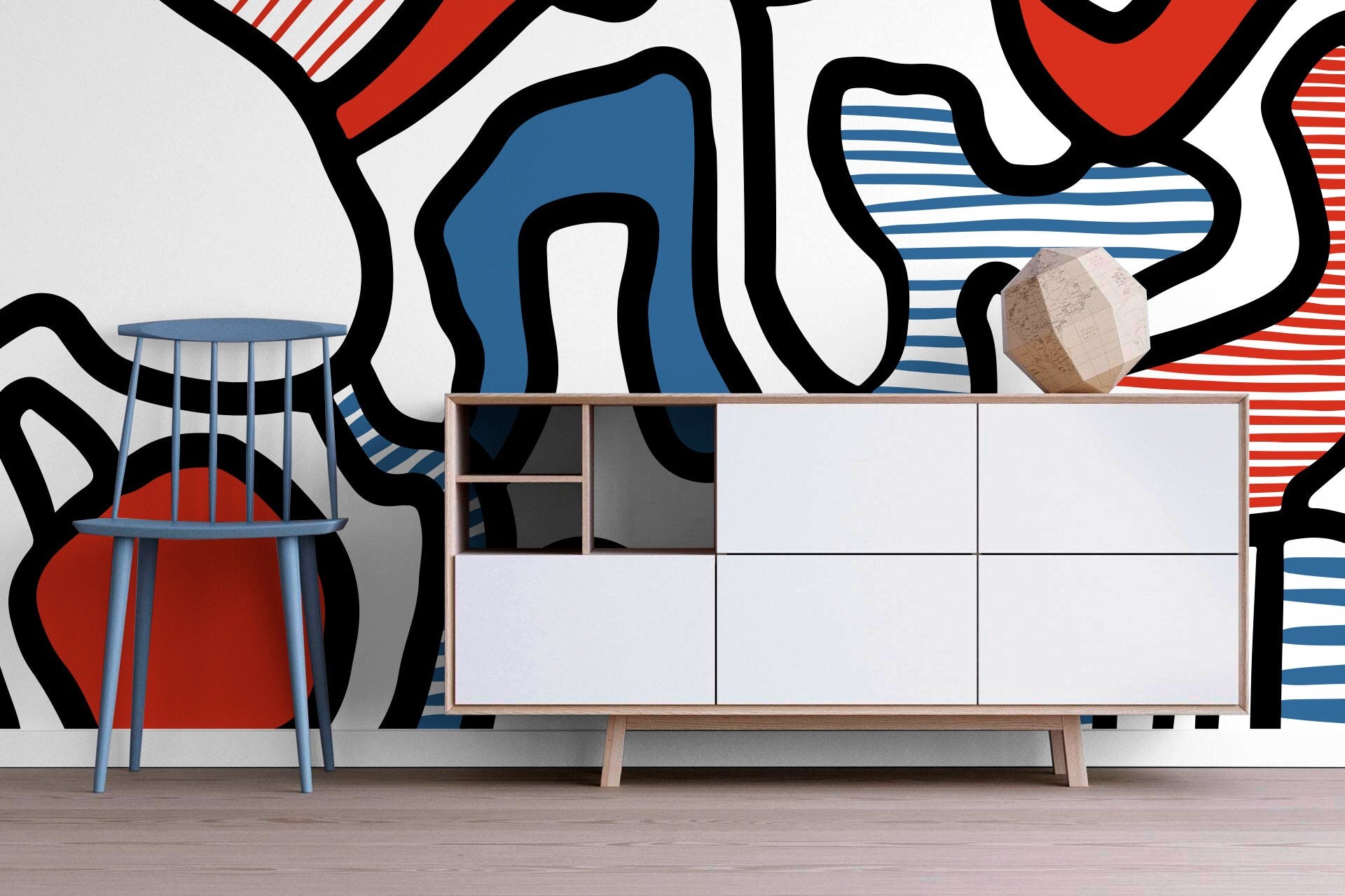 Abstract Wallpaper With Bold Graphic Shapes In Red, Blue, And Black - X146