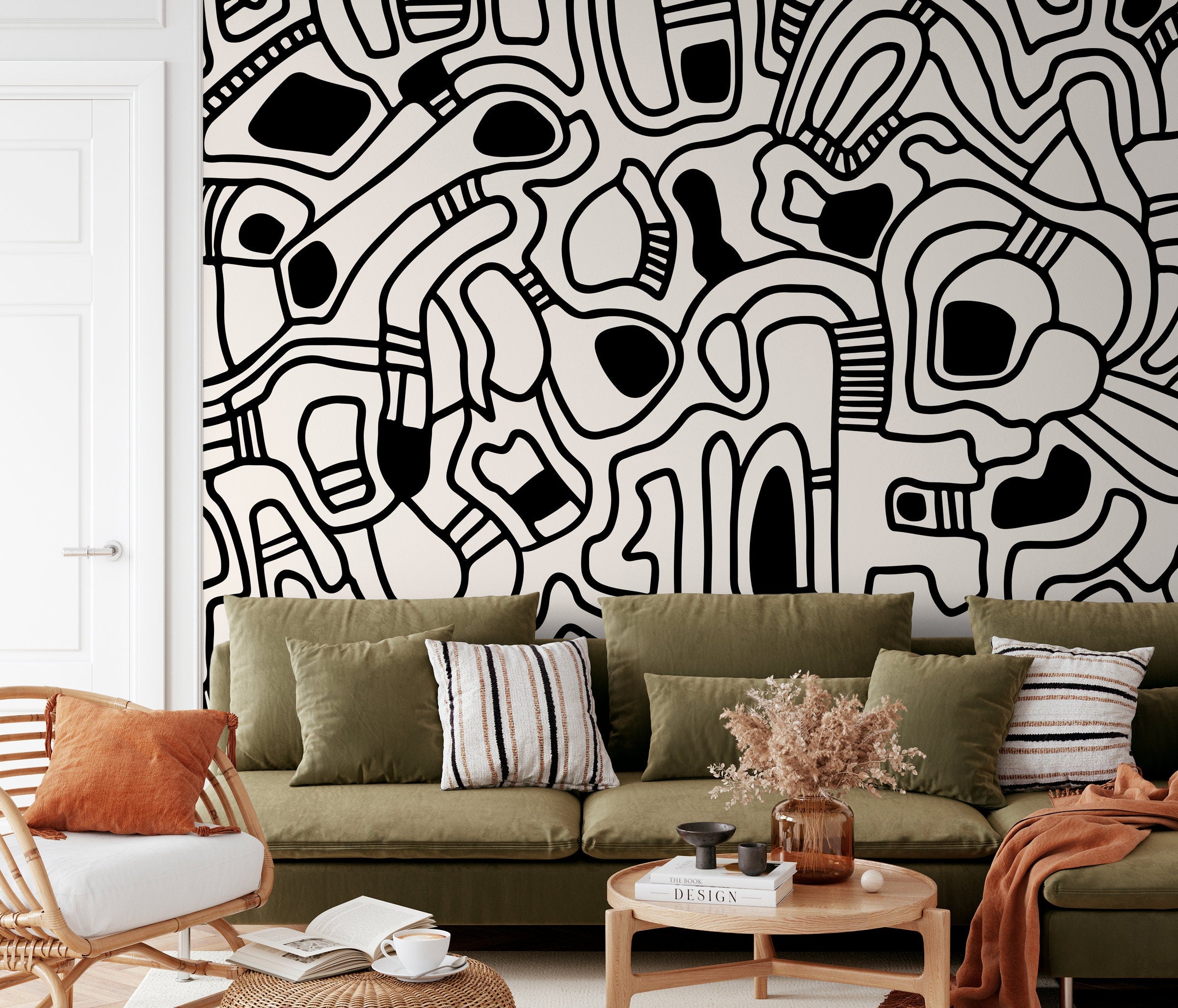 Abstract Wallpaper With Bold Graphic Lines In Black And Light Gray - X143