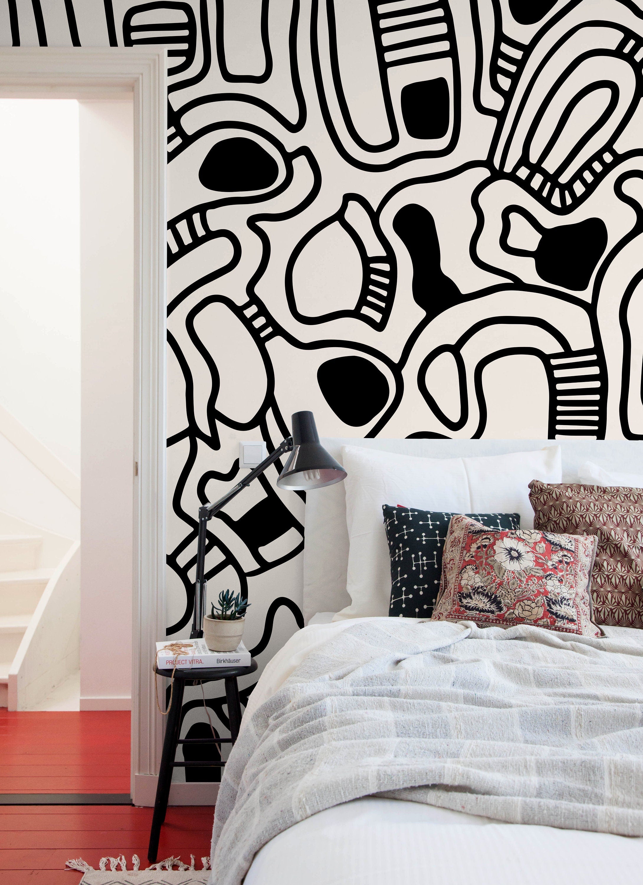 Abstract Wallpaper With Bold Graphic Lines In Black And Light Gray - X143