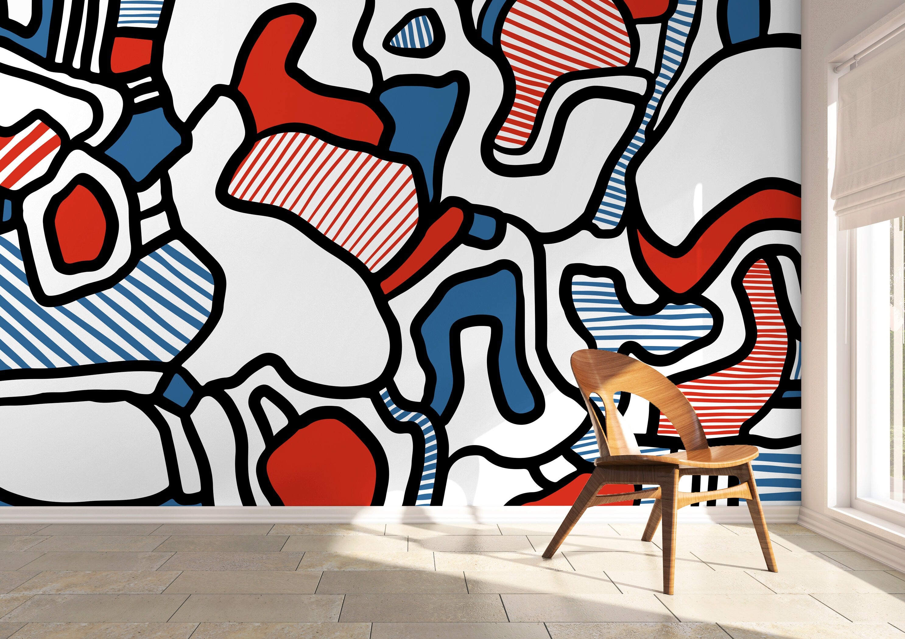 Abstract Wallpaper With Bold Graphic Shapes In Red, Blue, And Black - X146