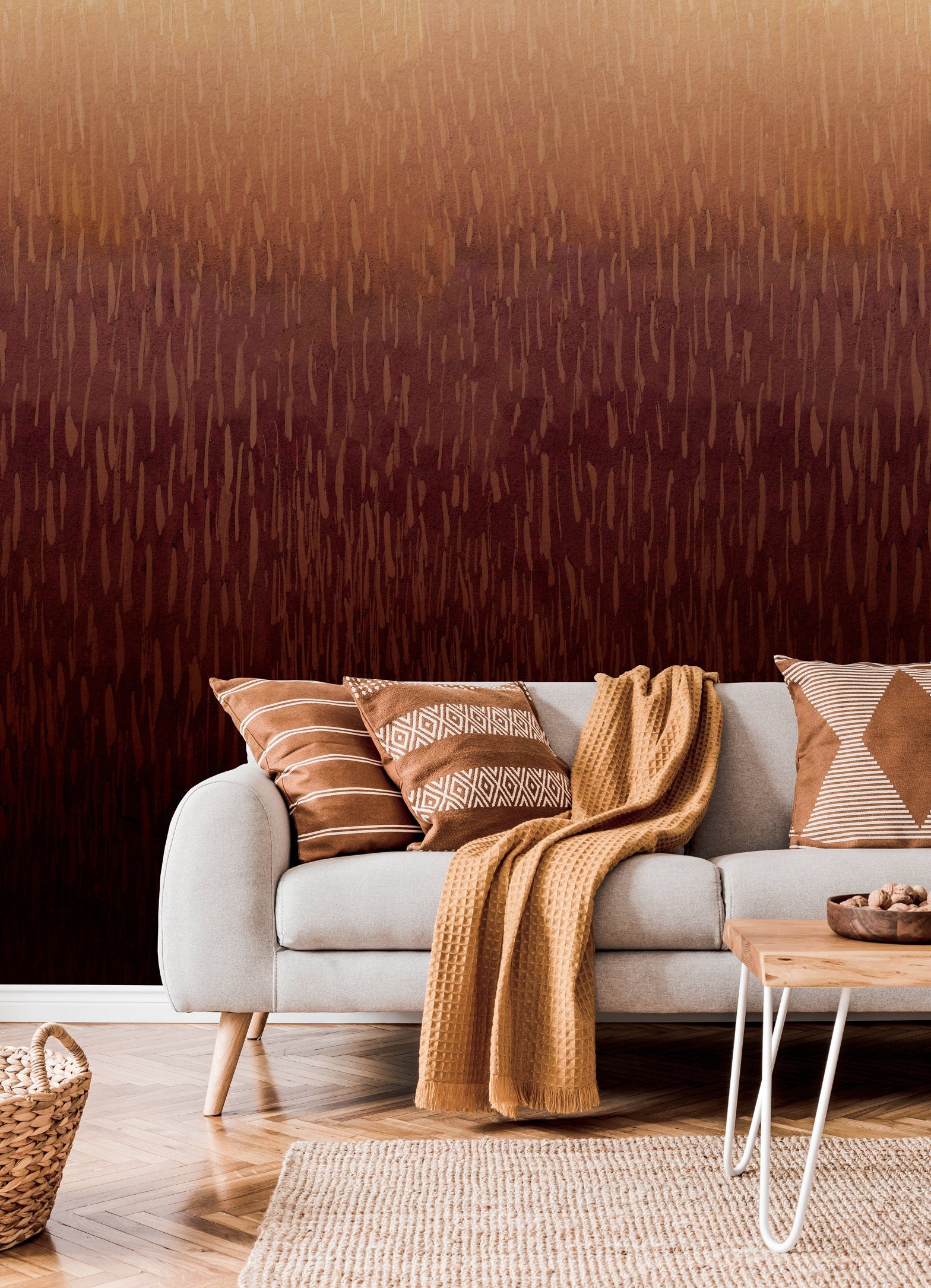 Ombre Wallpaper With Textured Brushstrokes In Orange, Brown, And Beige - X158