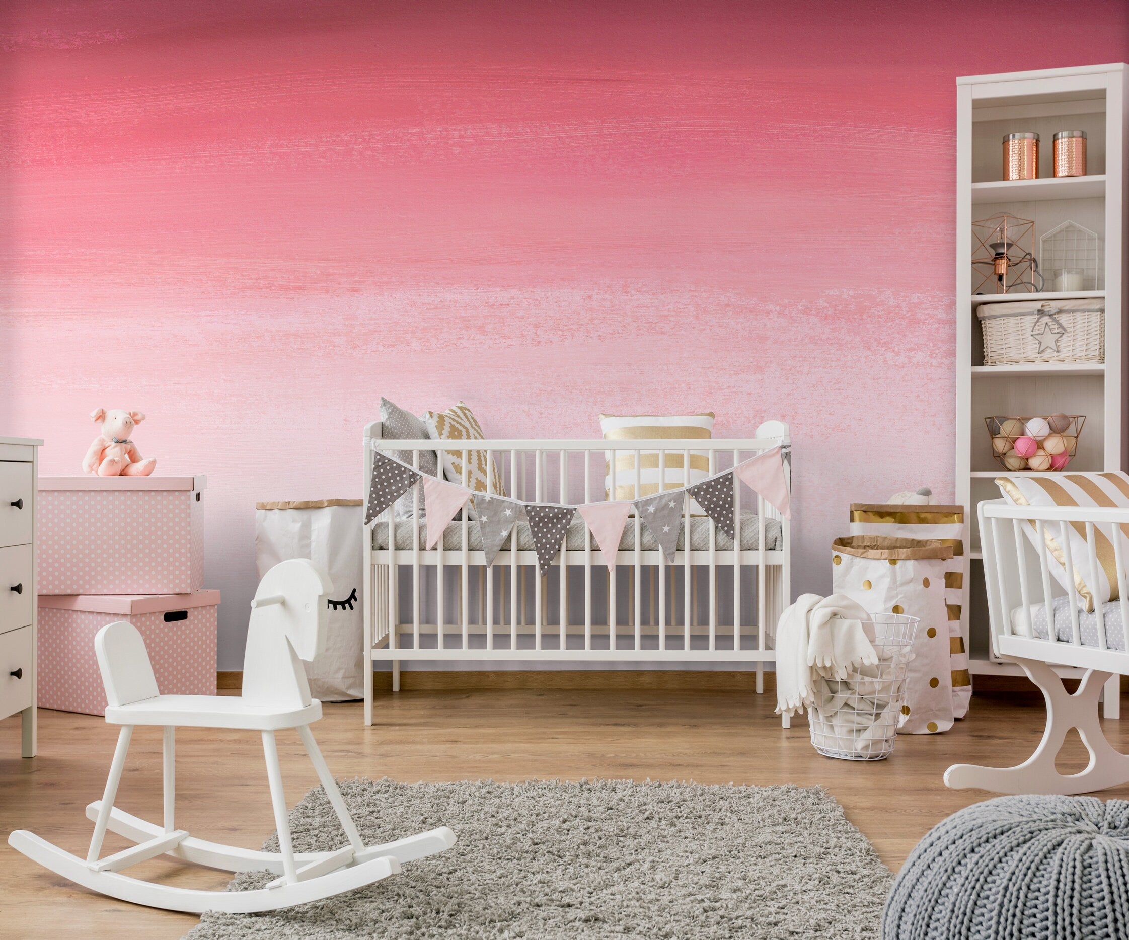 Ombre Wallpaper With A Painted Texture In Pink And White - X163