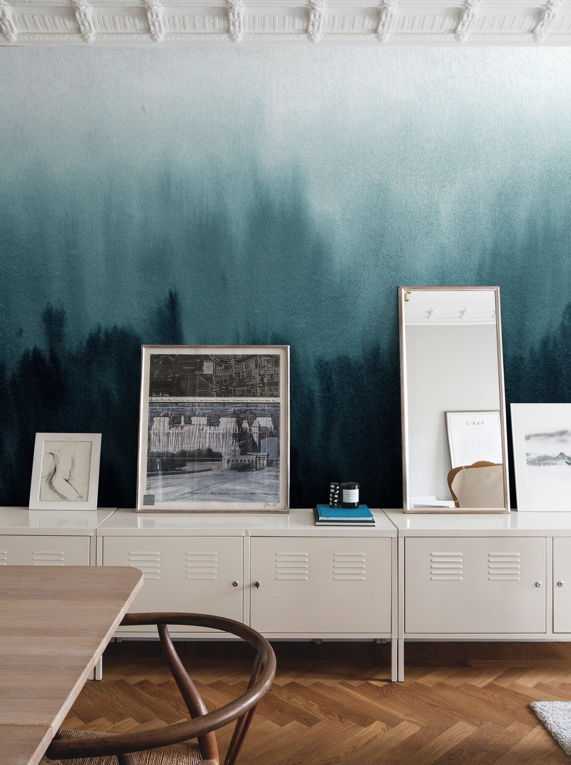 Abstract Wallpaper With A Moody Ombre Effect In Navy And Teal - X157