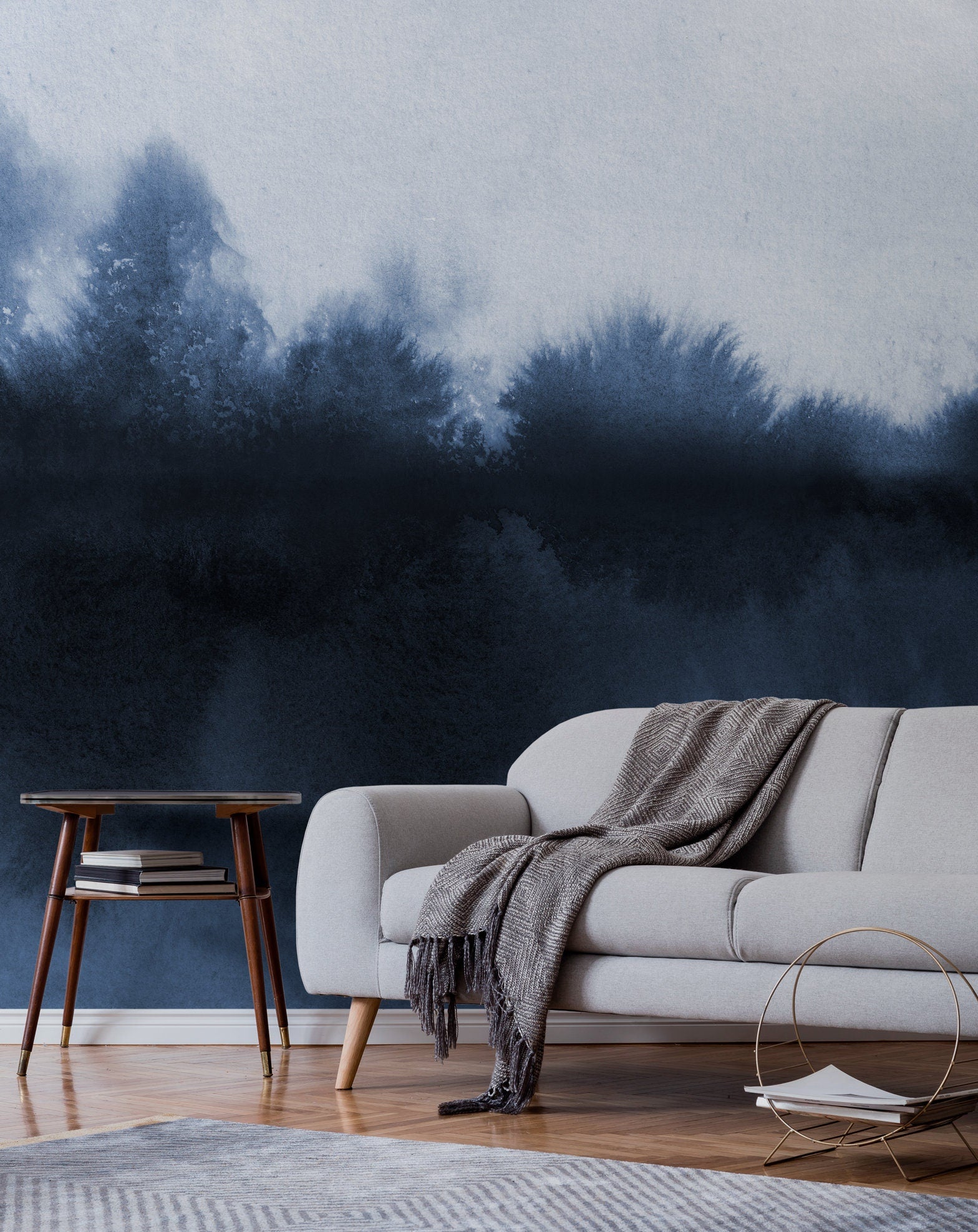 Watercolor Wallpaper With A Moody Ombre Wash In Navy Blue - X154