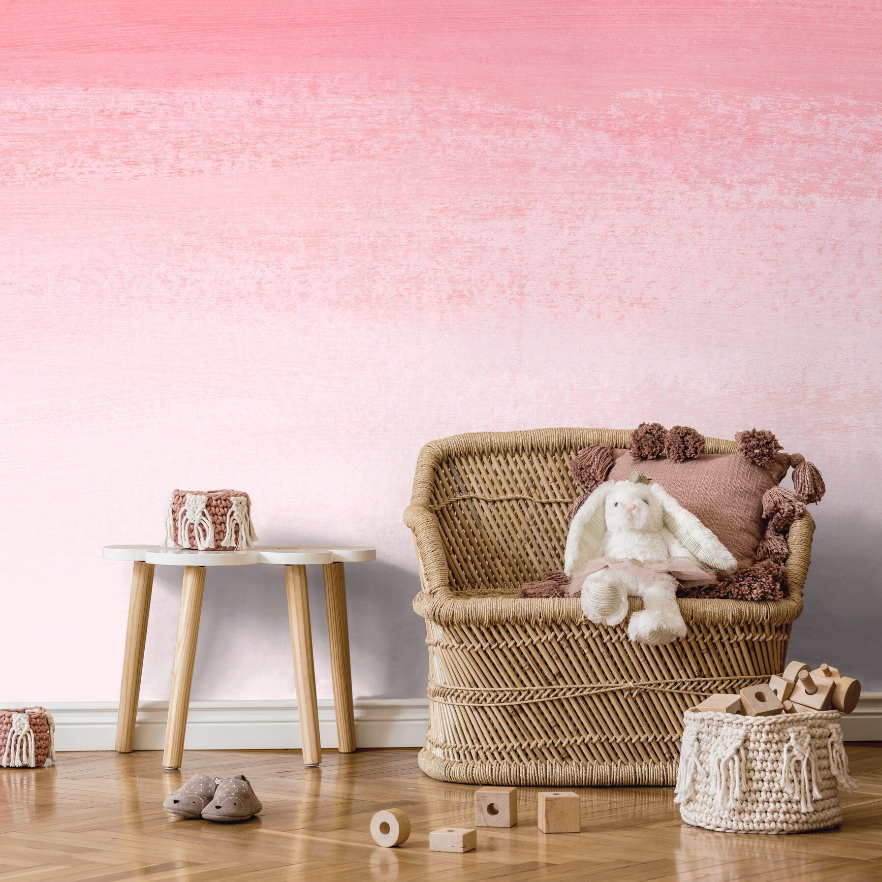 Ombre Wallpaper With A Painted Texture In Pink And White - X163