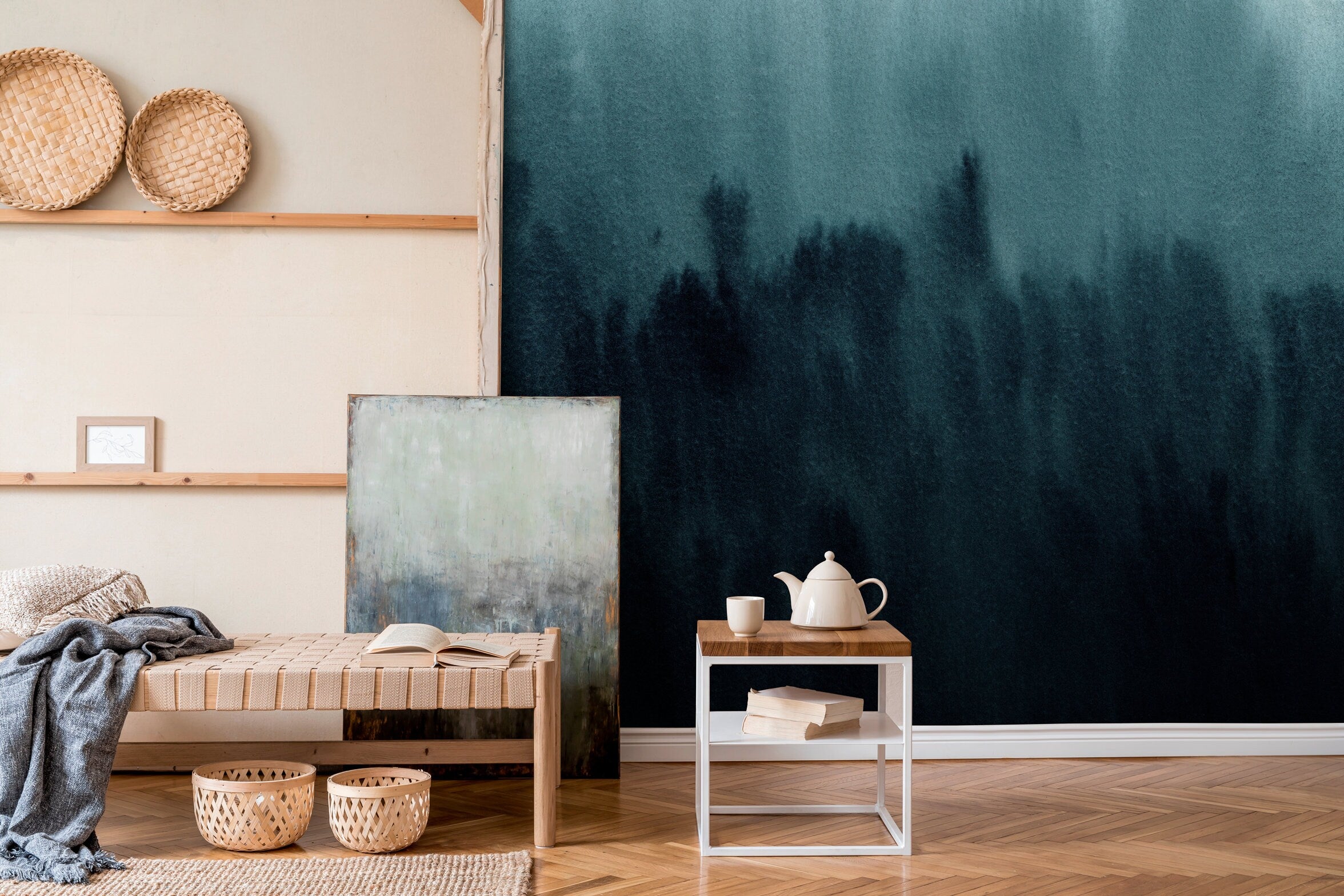 Abstract Wallpaper With A Moody Ombre Effect In Navy And Teal - X157