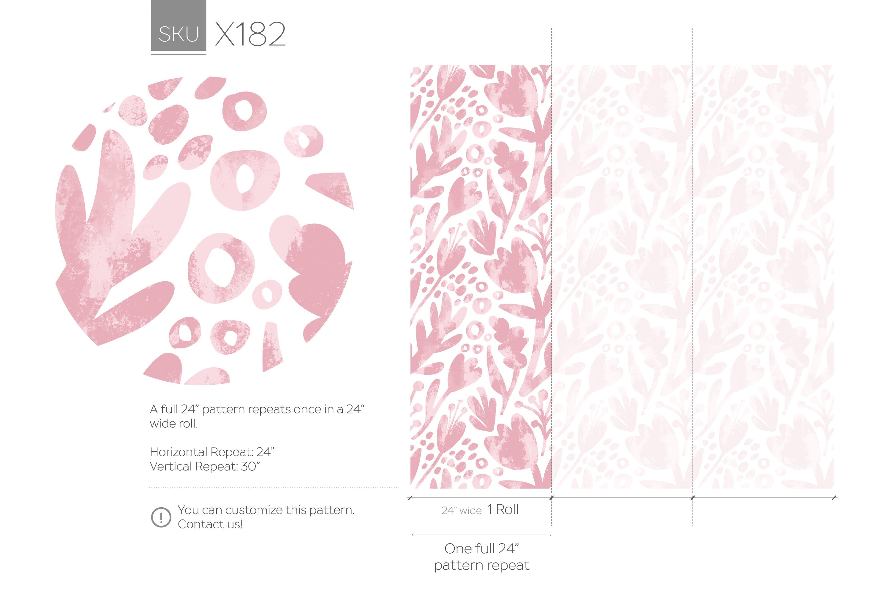 Floral Wallpaper With Abstract Botanical Shapes In Pink - X182