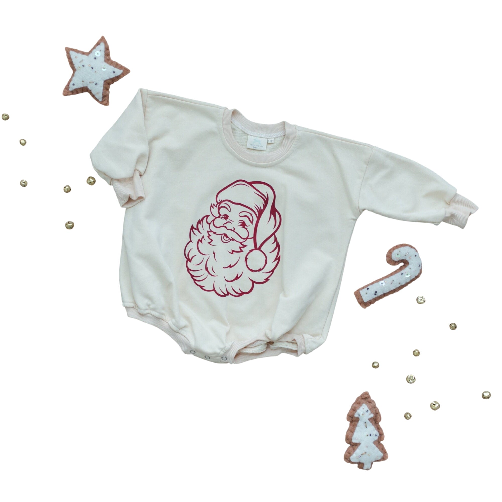 Vintage Santa Graphic Sweatshirt Romper - Cream