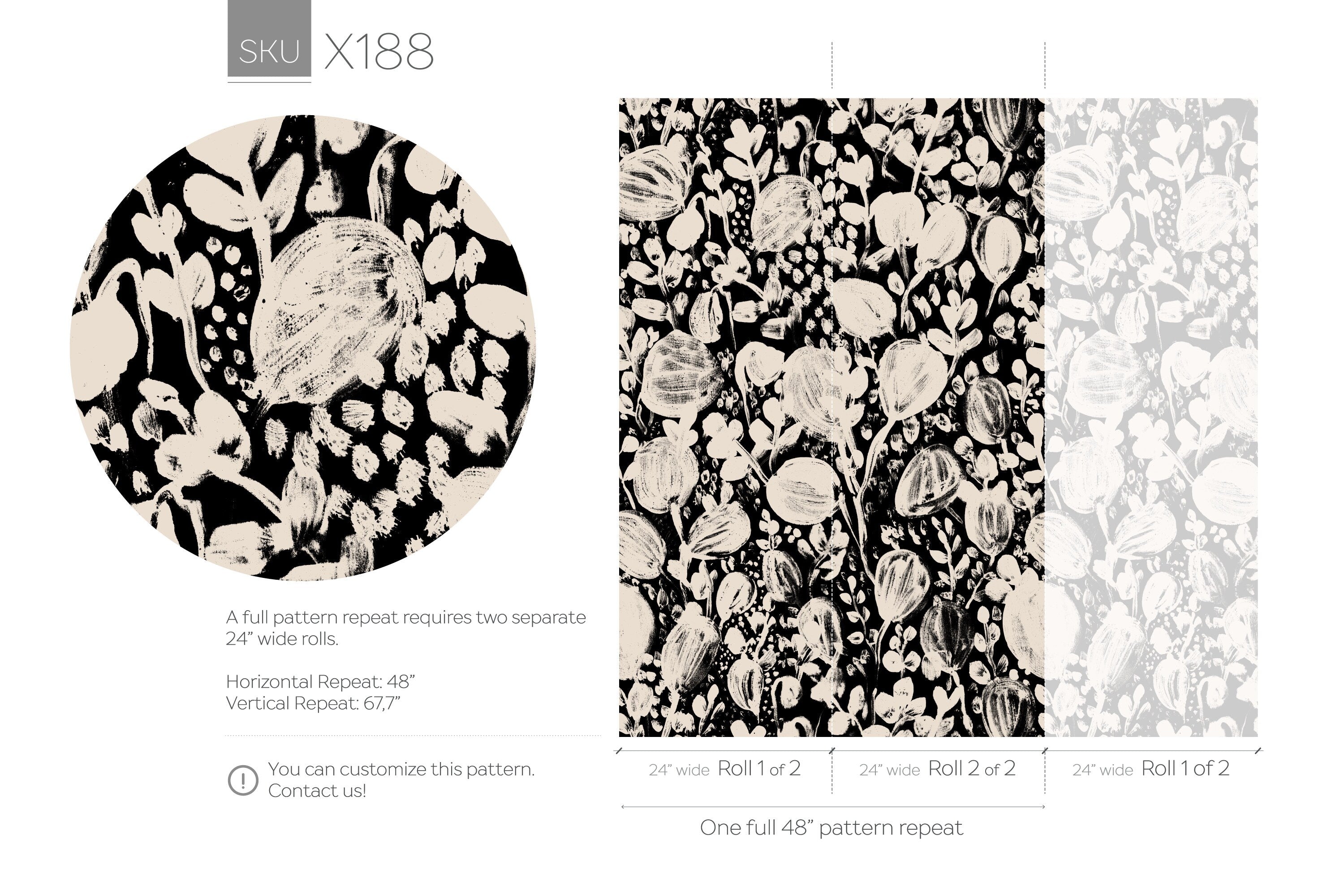 Floral Wallpaper With Abstract Brushstroke Blooms In Black And Beige - X188